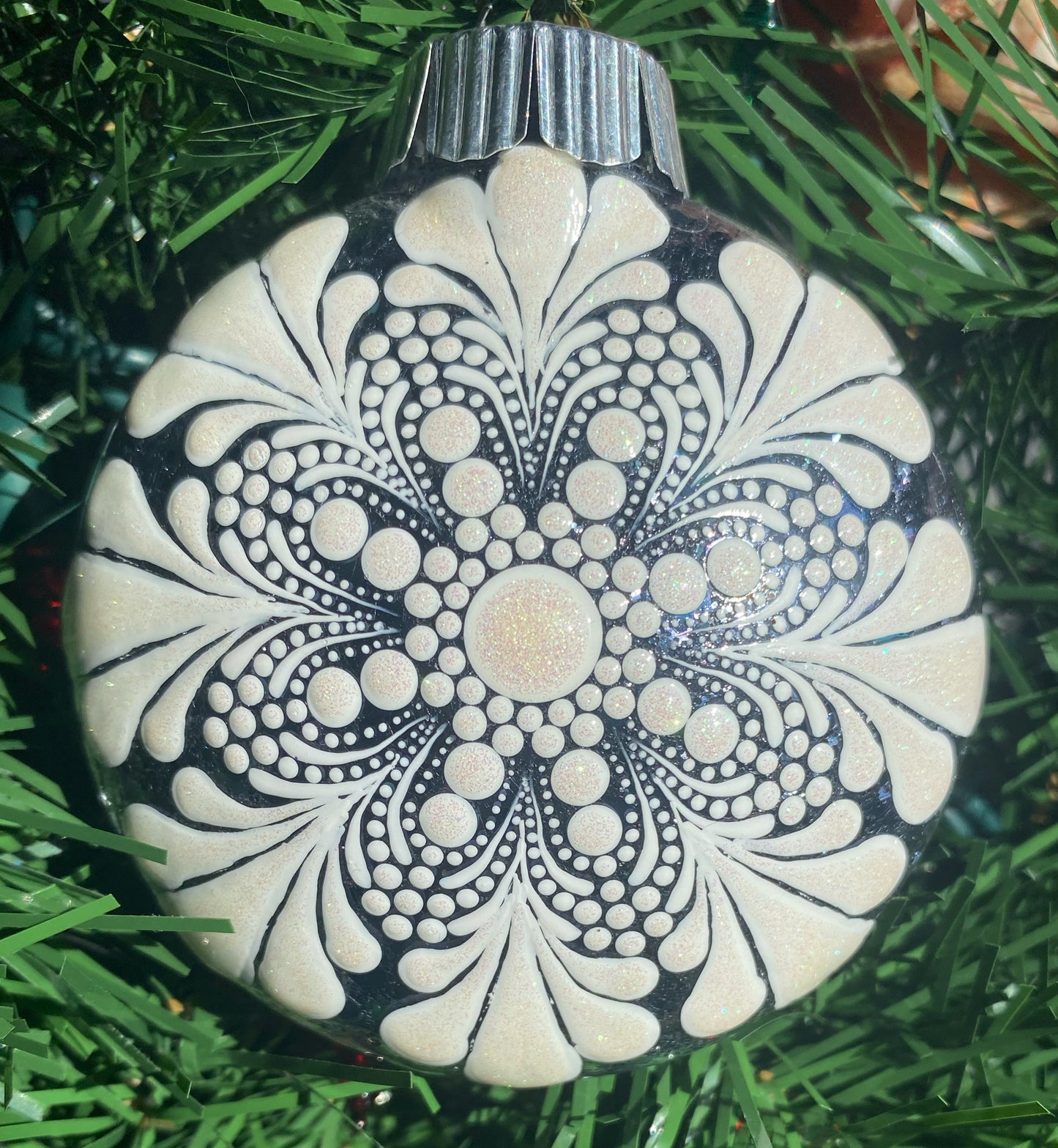 3" White Glitter Ornament