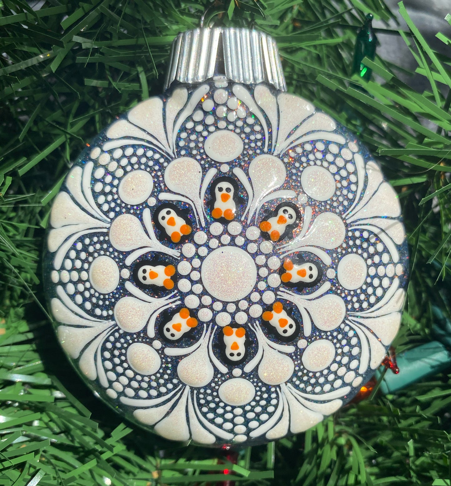 3" White Penguin Glitter Ornament