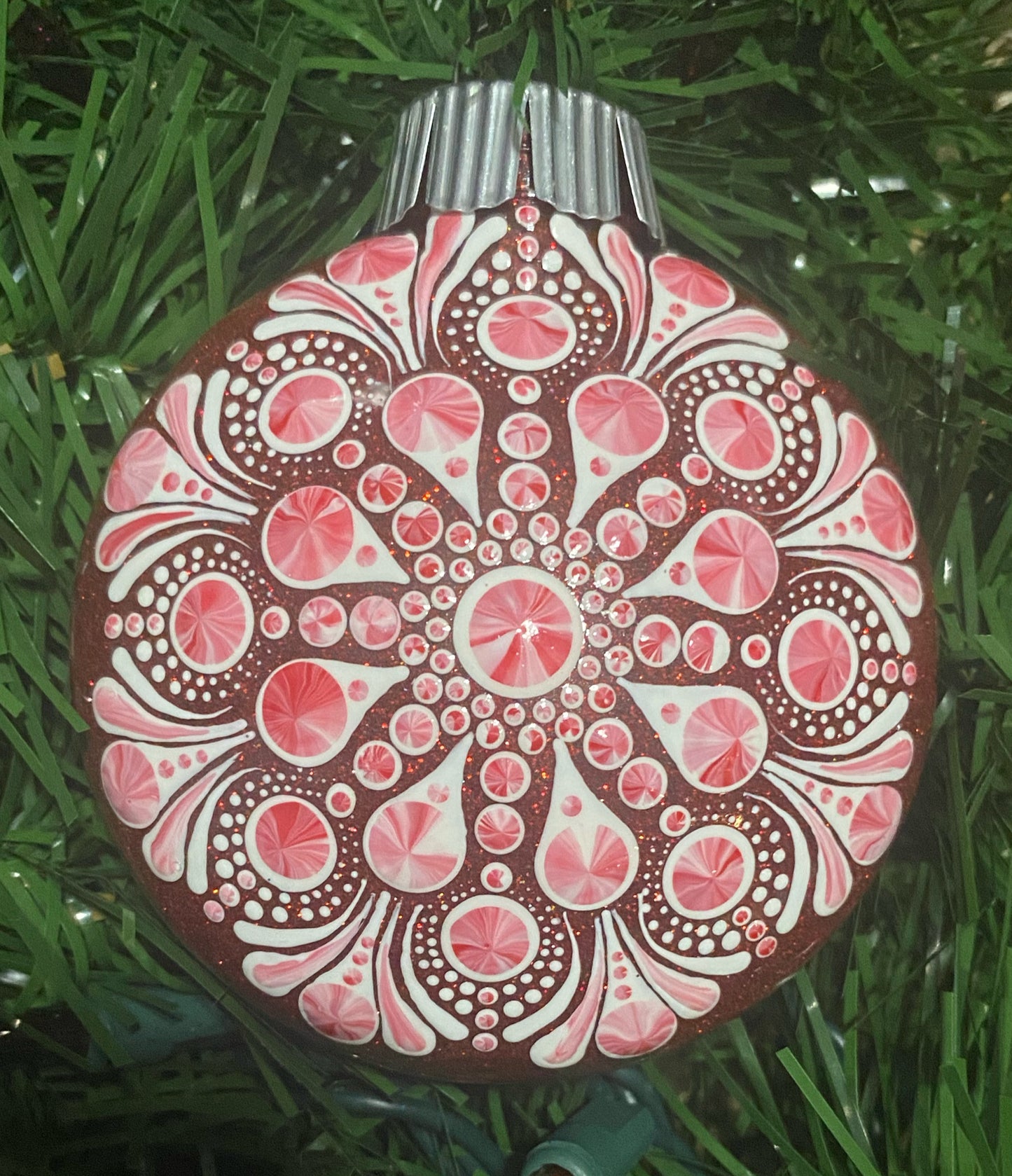 3" White Peppermint Glitter Ornament