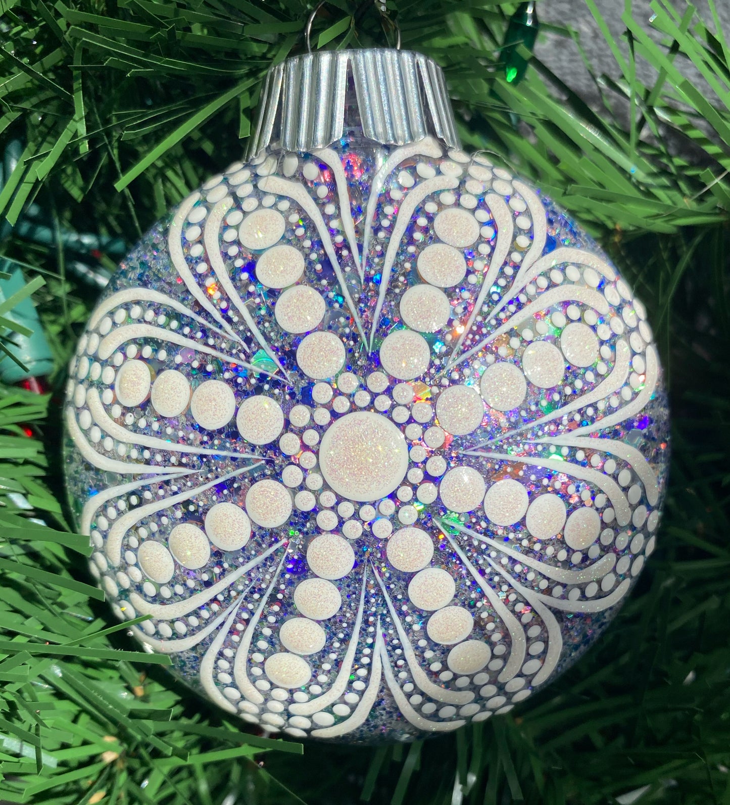 3" White Glitter Ornament