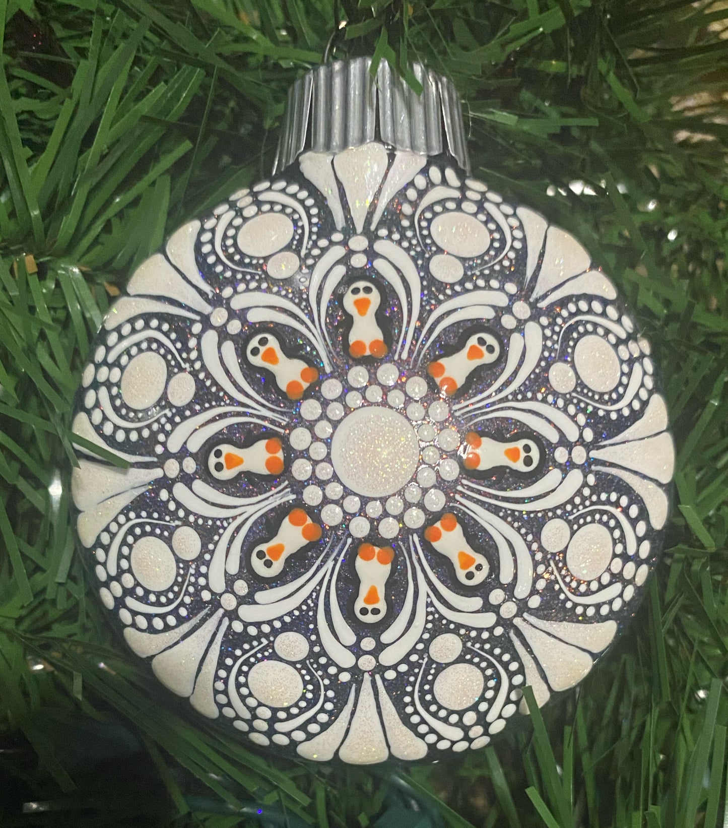 3" White Penguin Glitter Ornament
