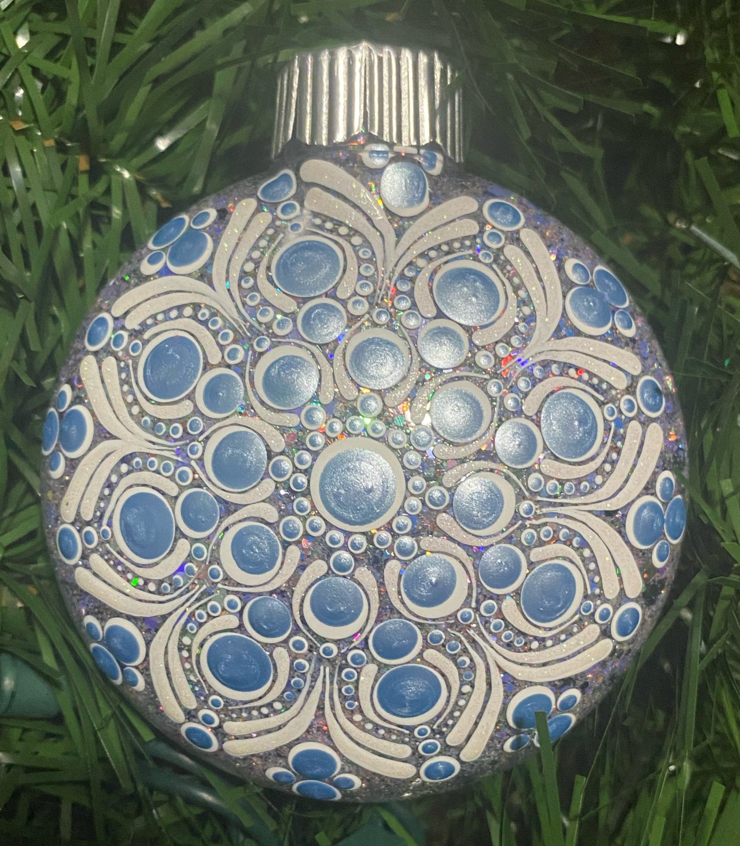 3" Blue & White Glitter Ornament