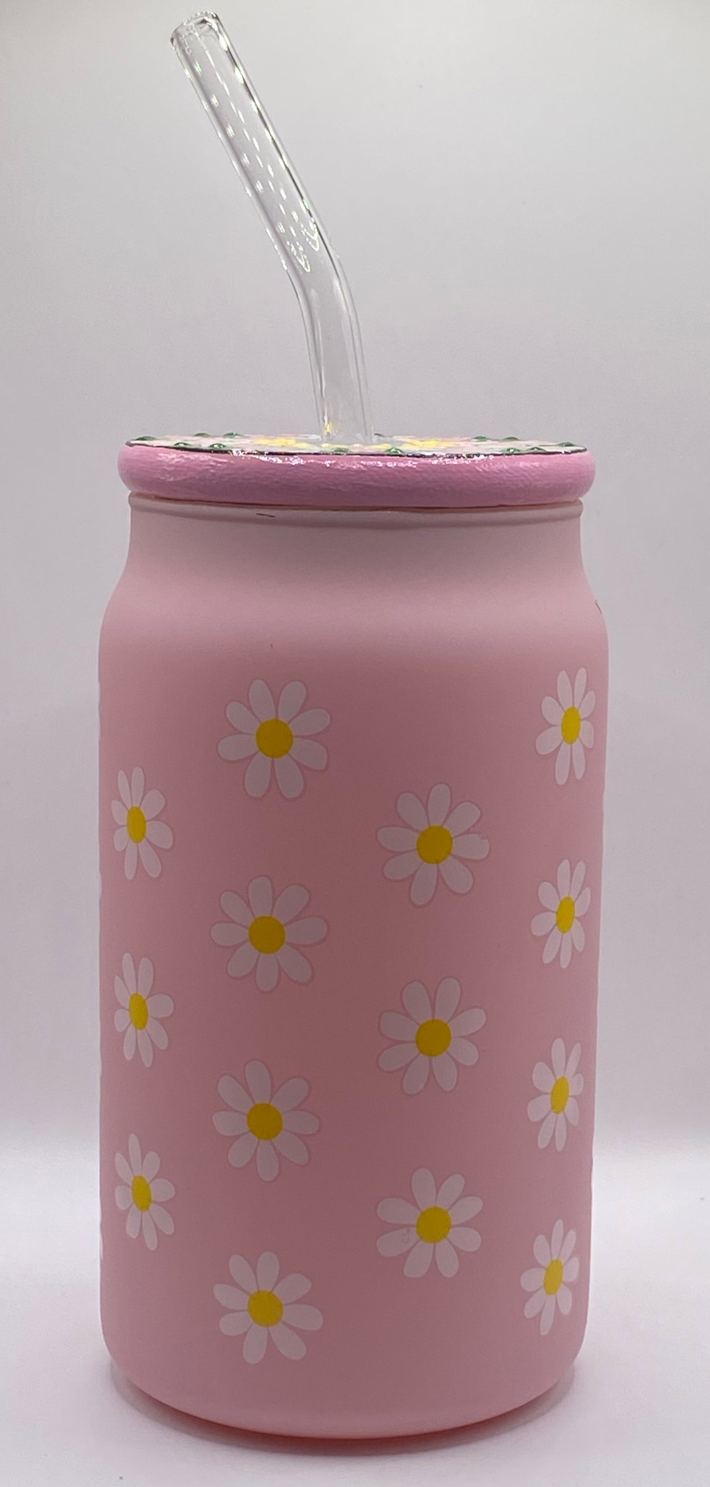 16.9 0z. Pink Daisy Glassware