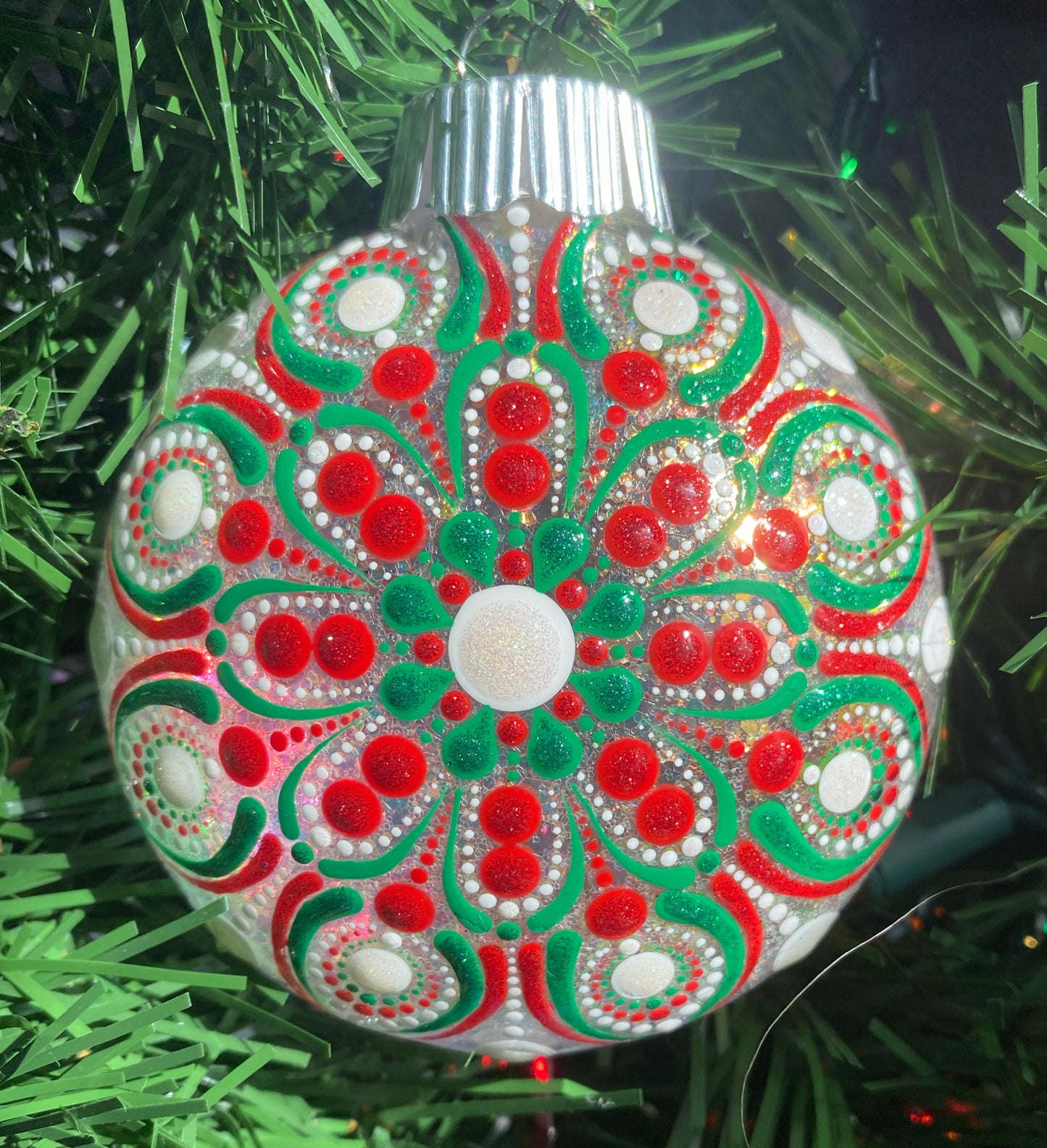 3" Red, Green & White Glitter Ornament