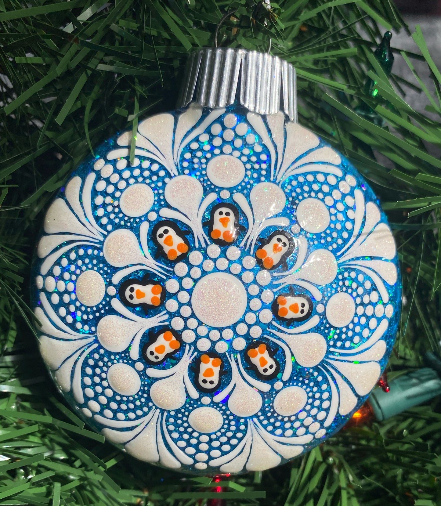 3" White Penguin Glitter Ornament