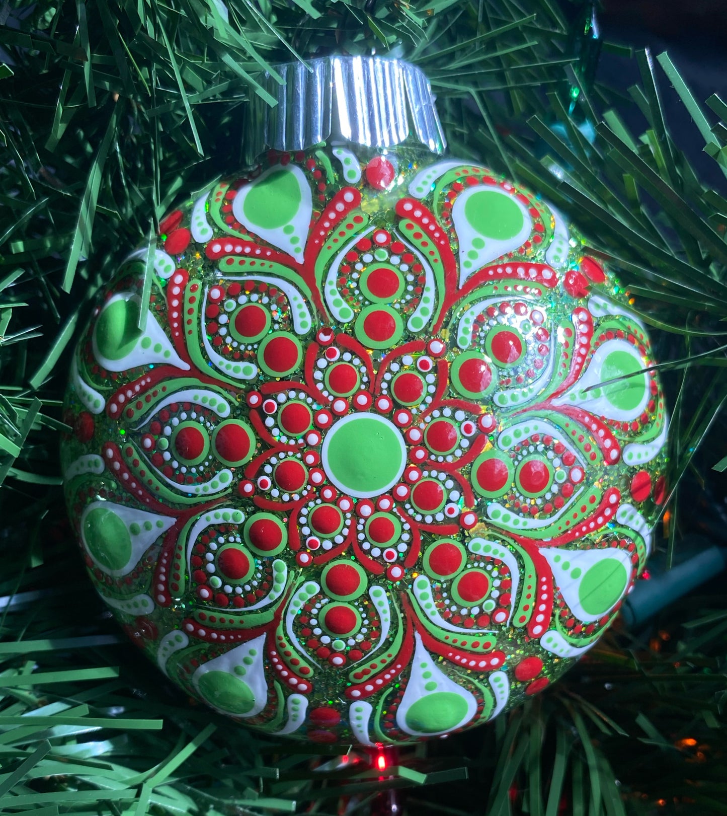 3" Red, Green & White Glitter Ornament