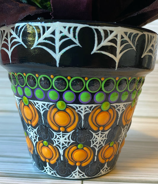 Spider & Pumpkin Halloween Pot