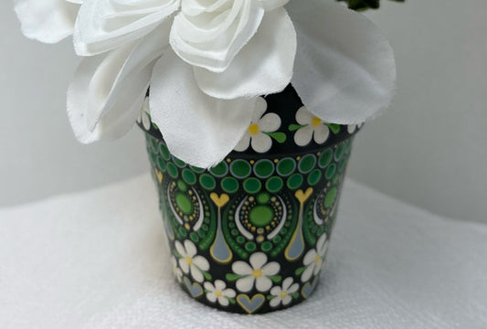 White & Green Floral Pot