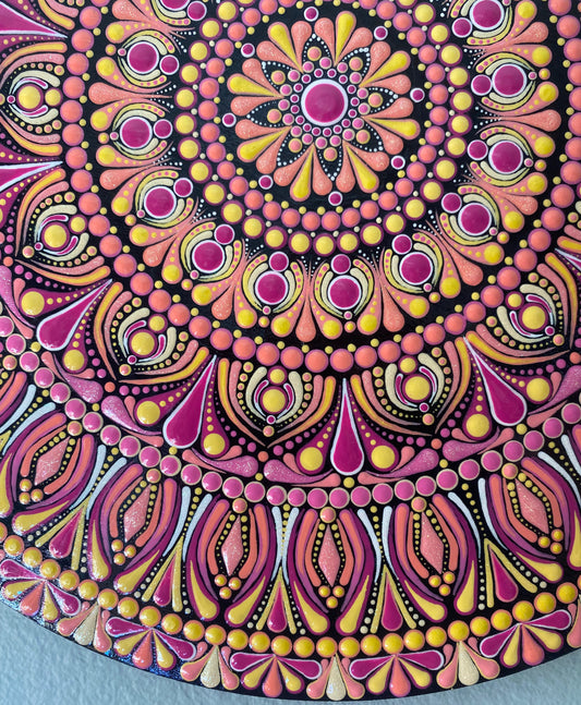 12" Yellow & Pink Wood Round