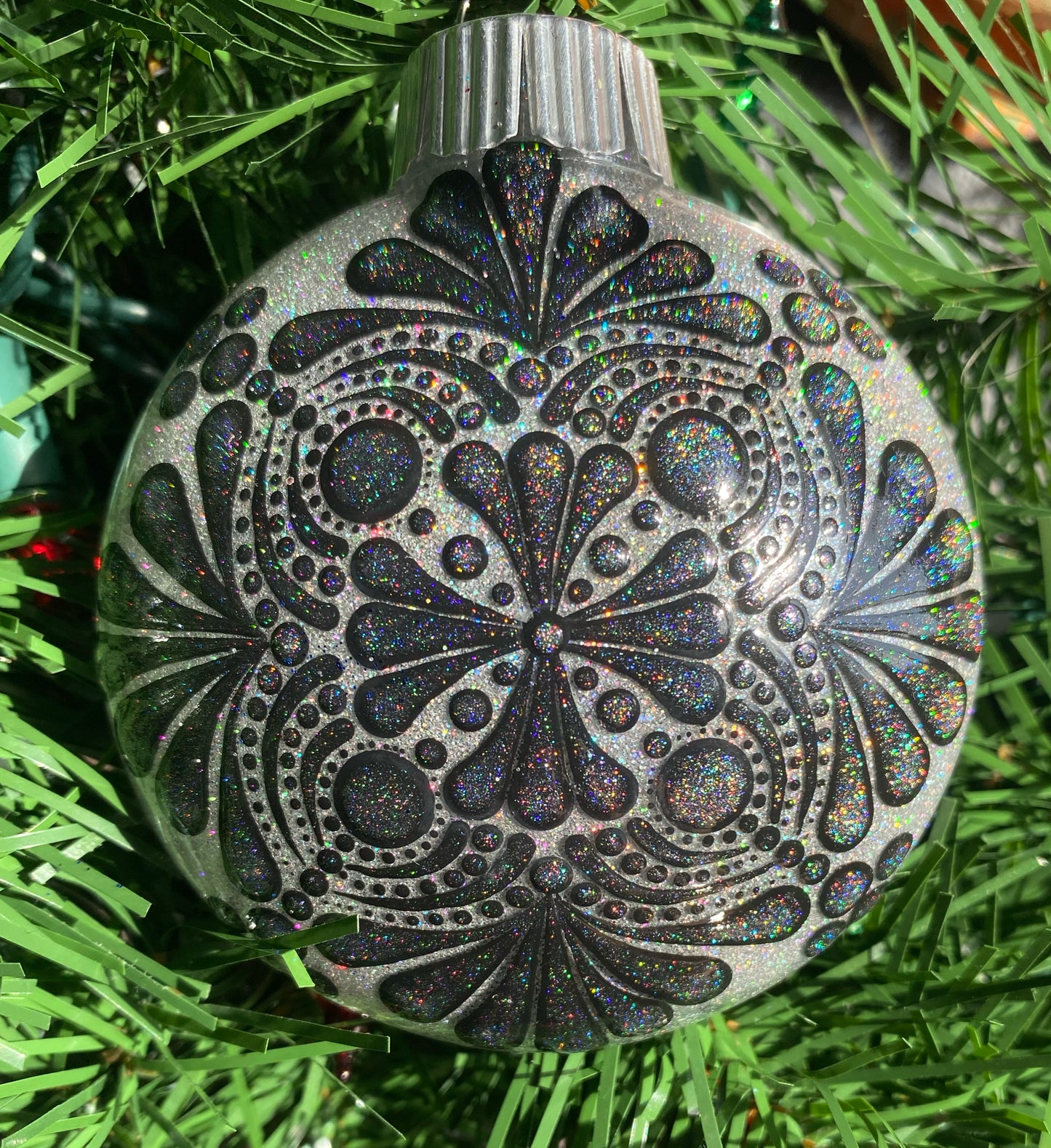 3" Hologram Black Glitter Ornament
