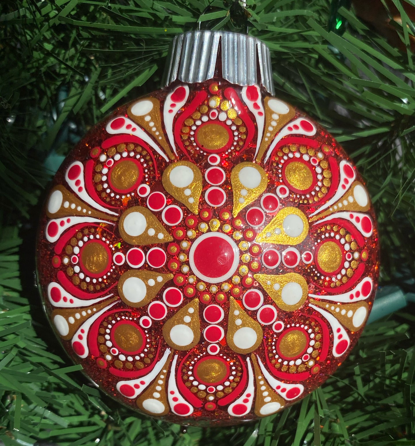 3" Red, Gold & White Glitter Ornament