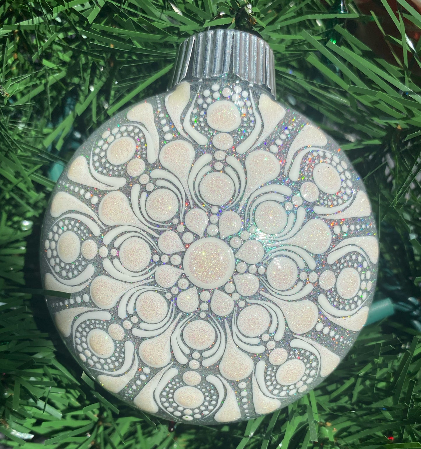 3" White Glitter Ornament