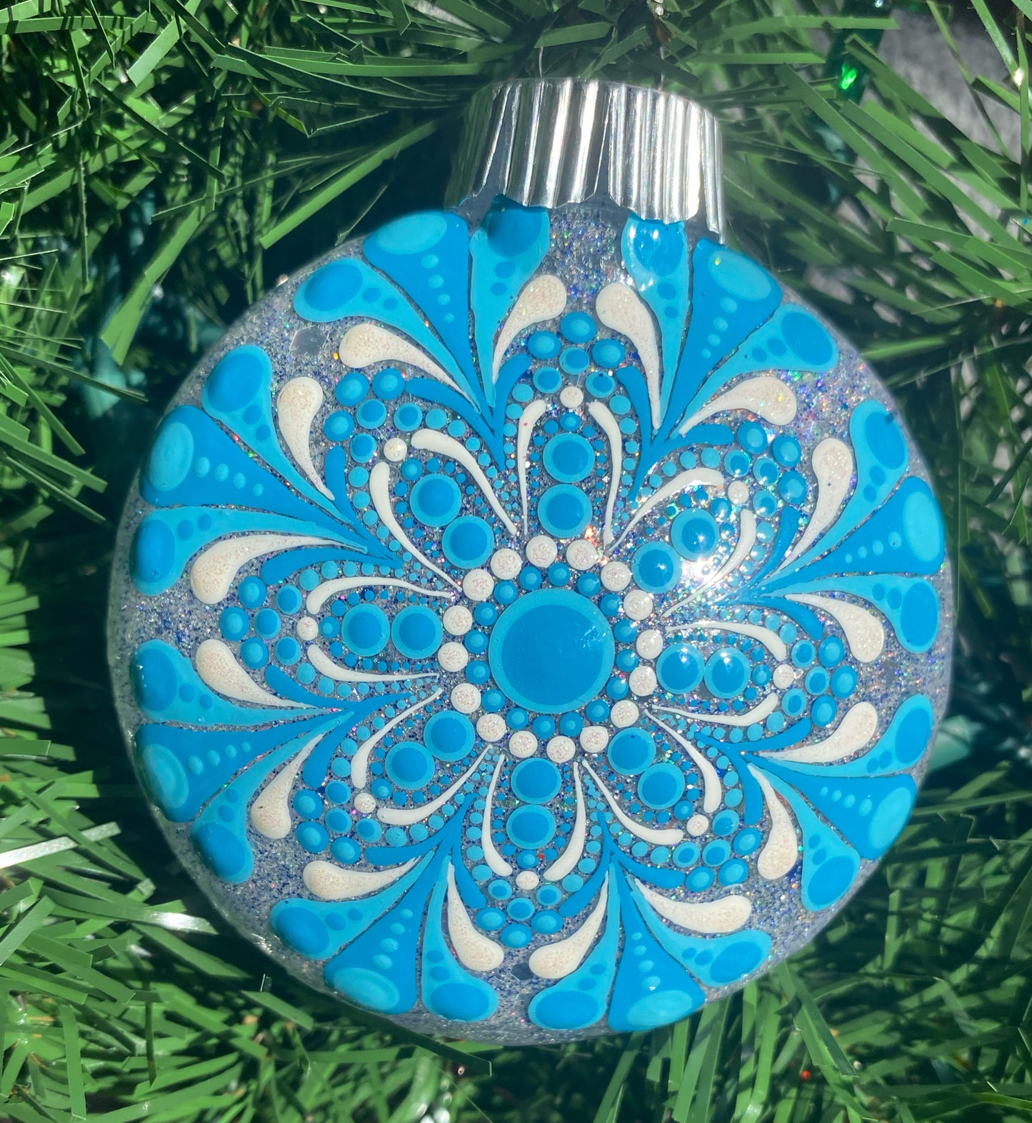 3" White & Blue Glitter Ornament