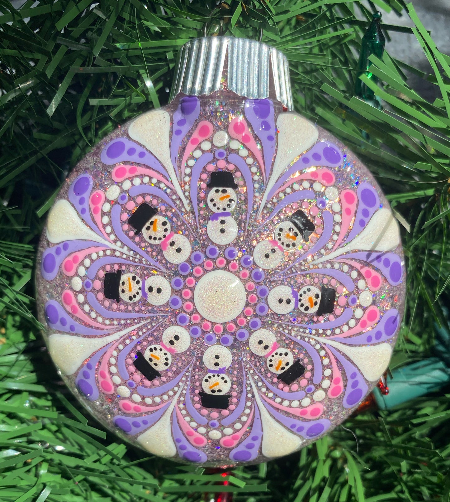 3" Purple, Pink & White Snowman Glitter Ornament