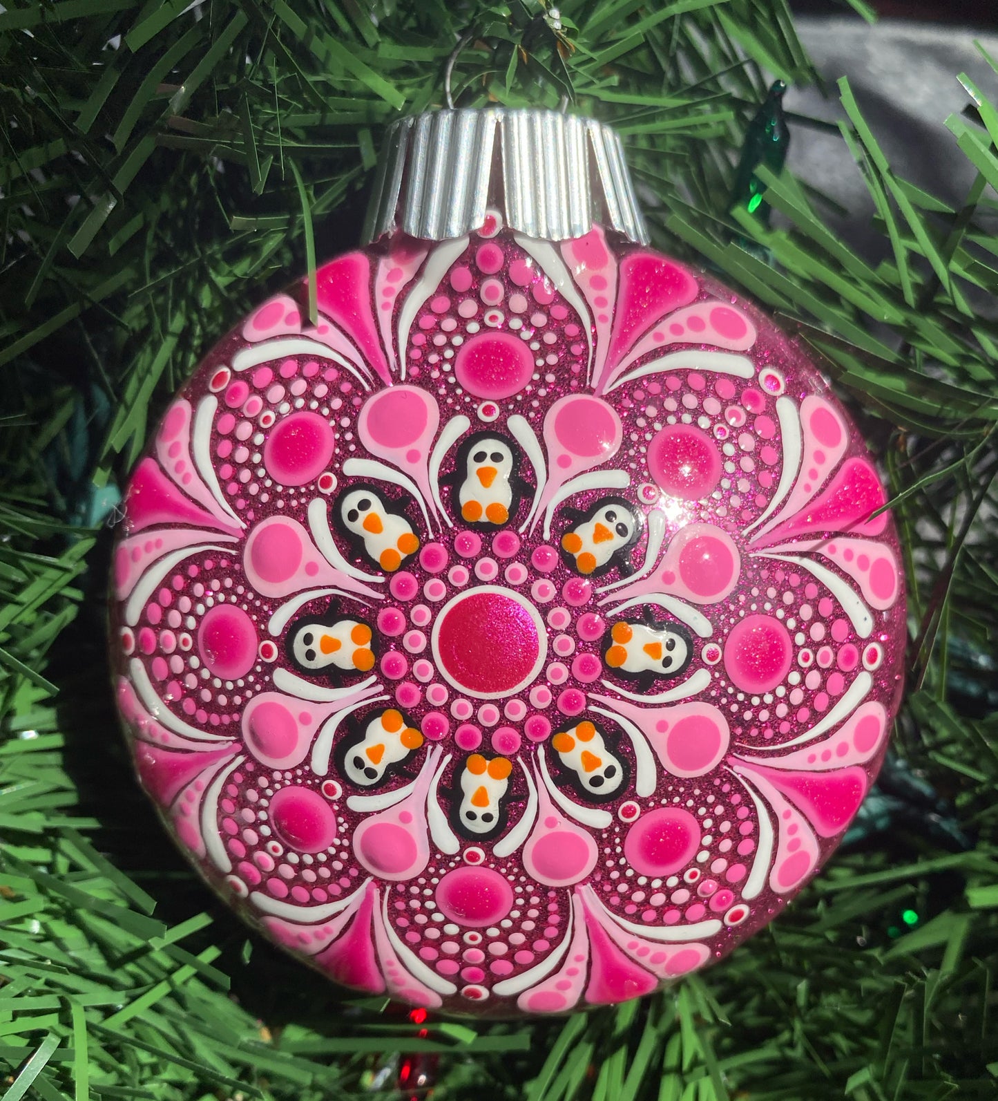 3" Pink Penguin Glitter Ornament