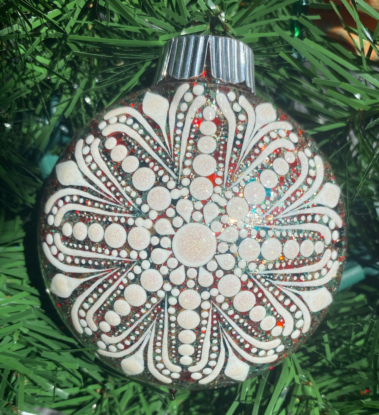 3" White Glitter Ornament