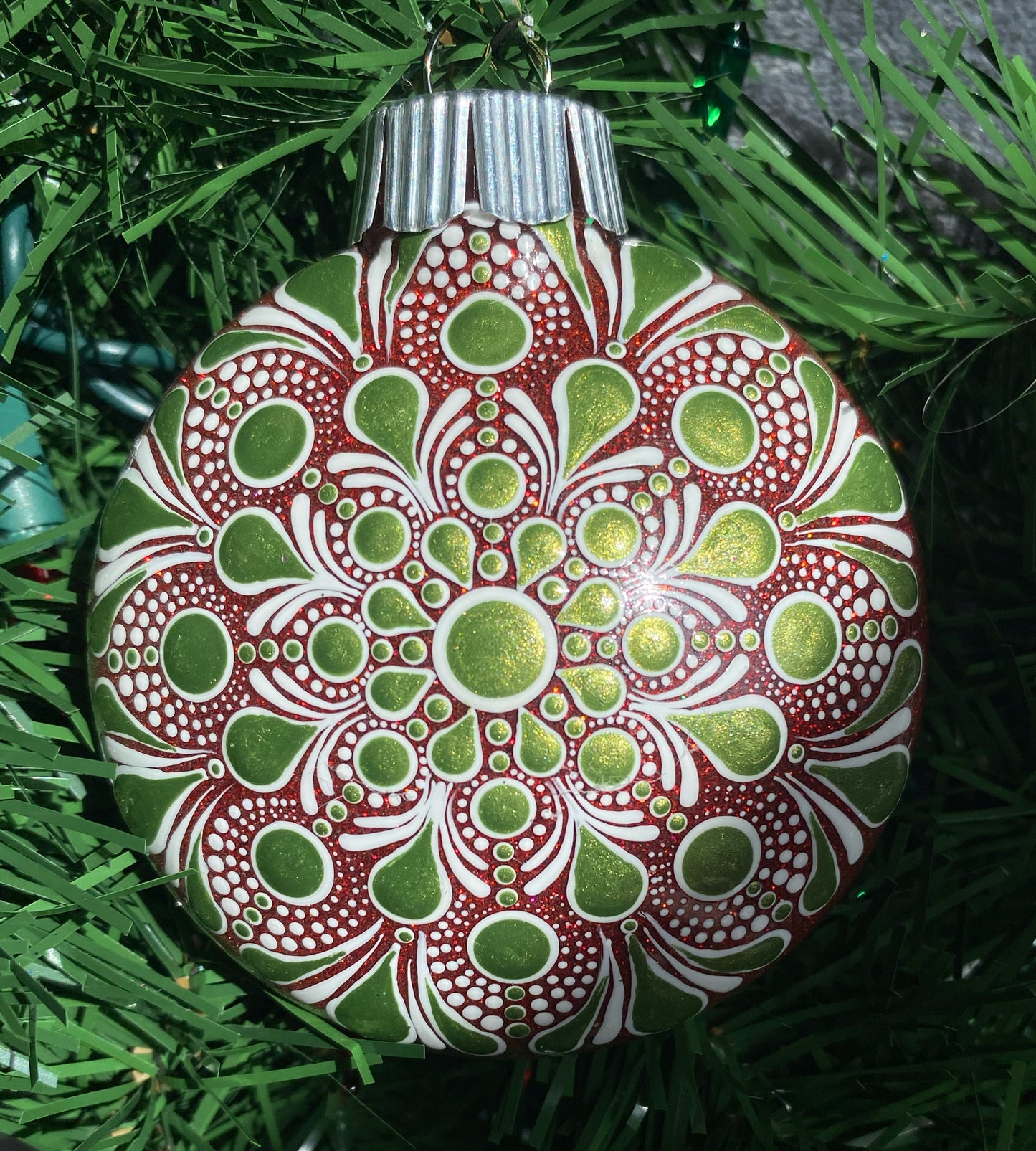 3" Green & White Glitter Ornament