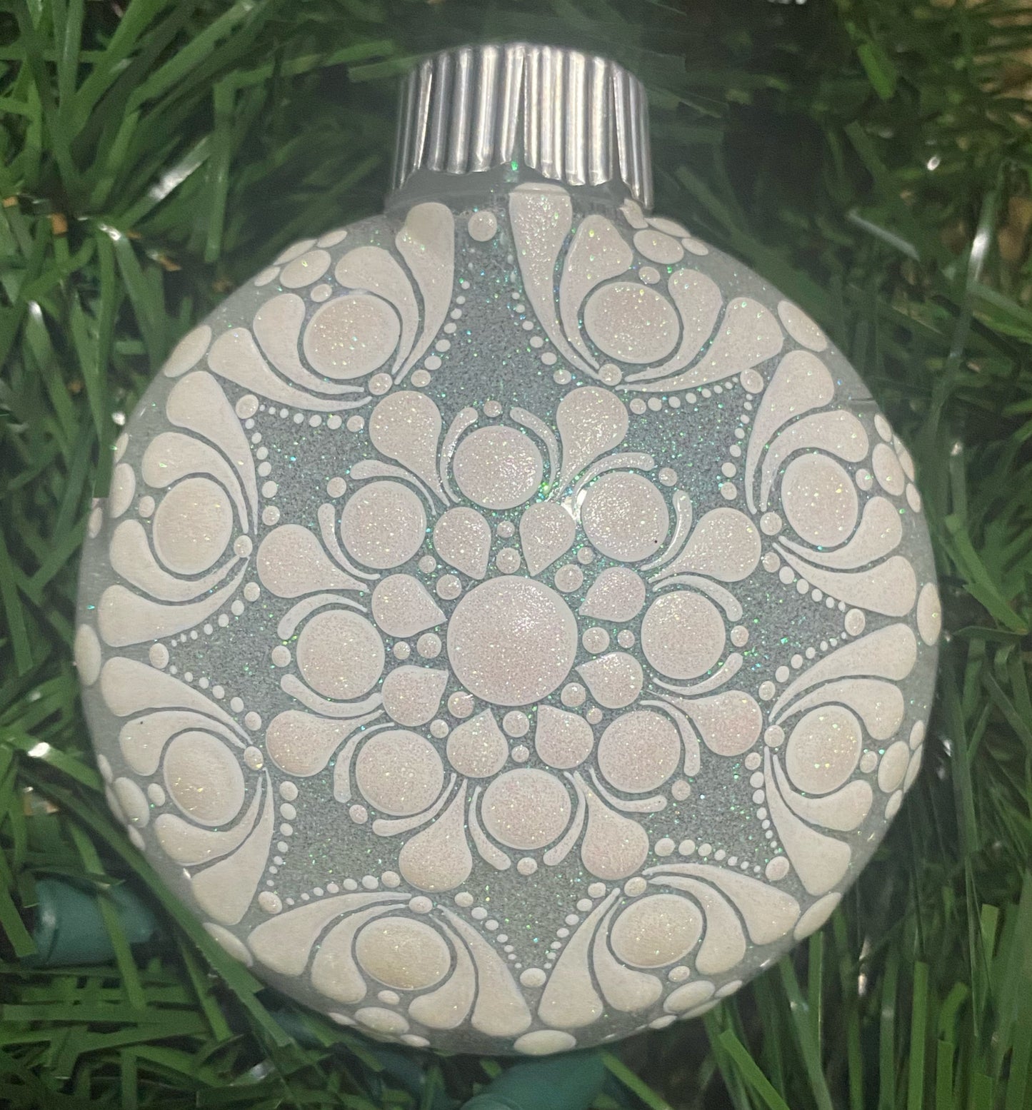 3" White Glitter Ornament