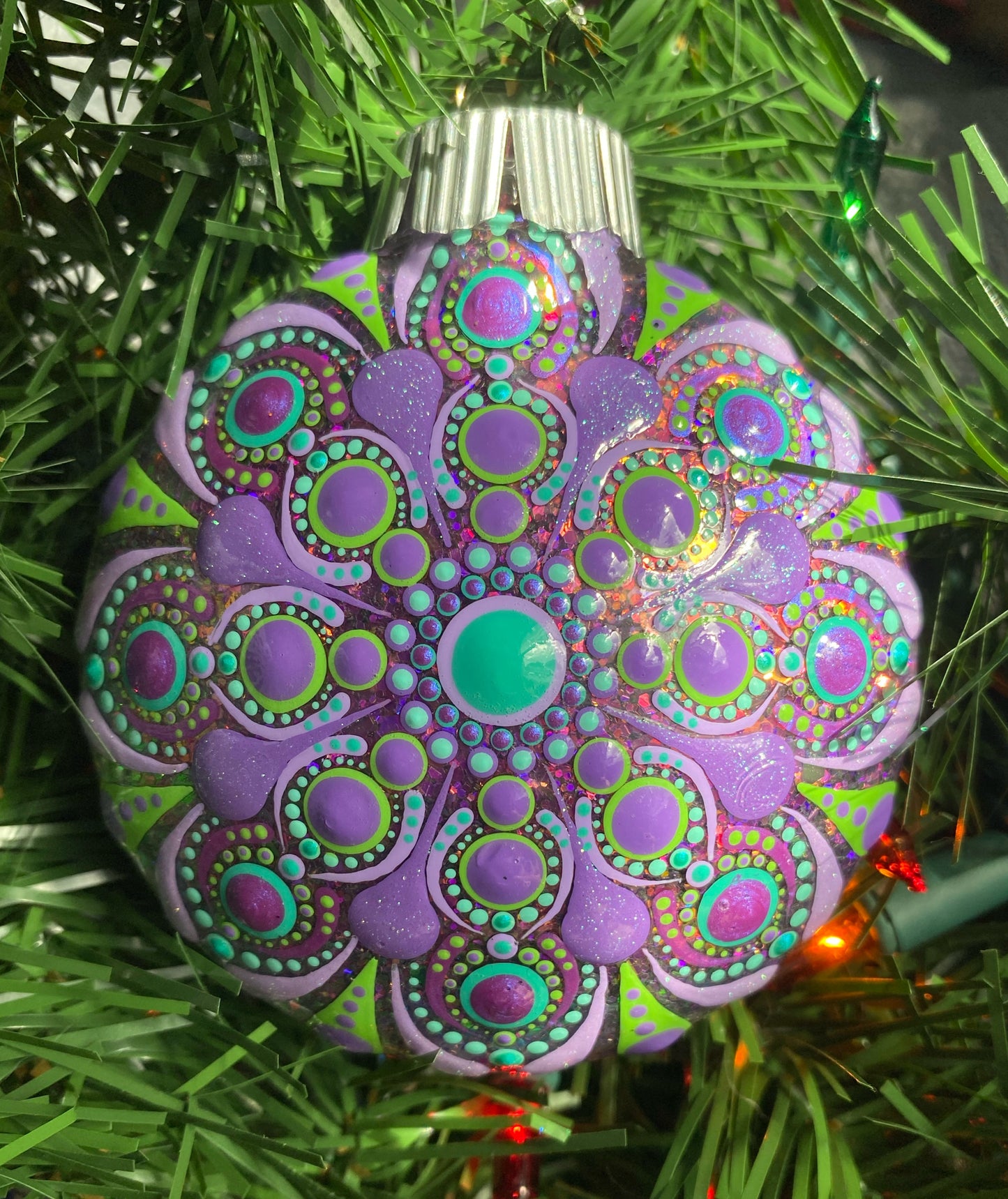 3" Purple, Green & Teal Glitter Ornament
