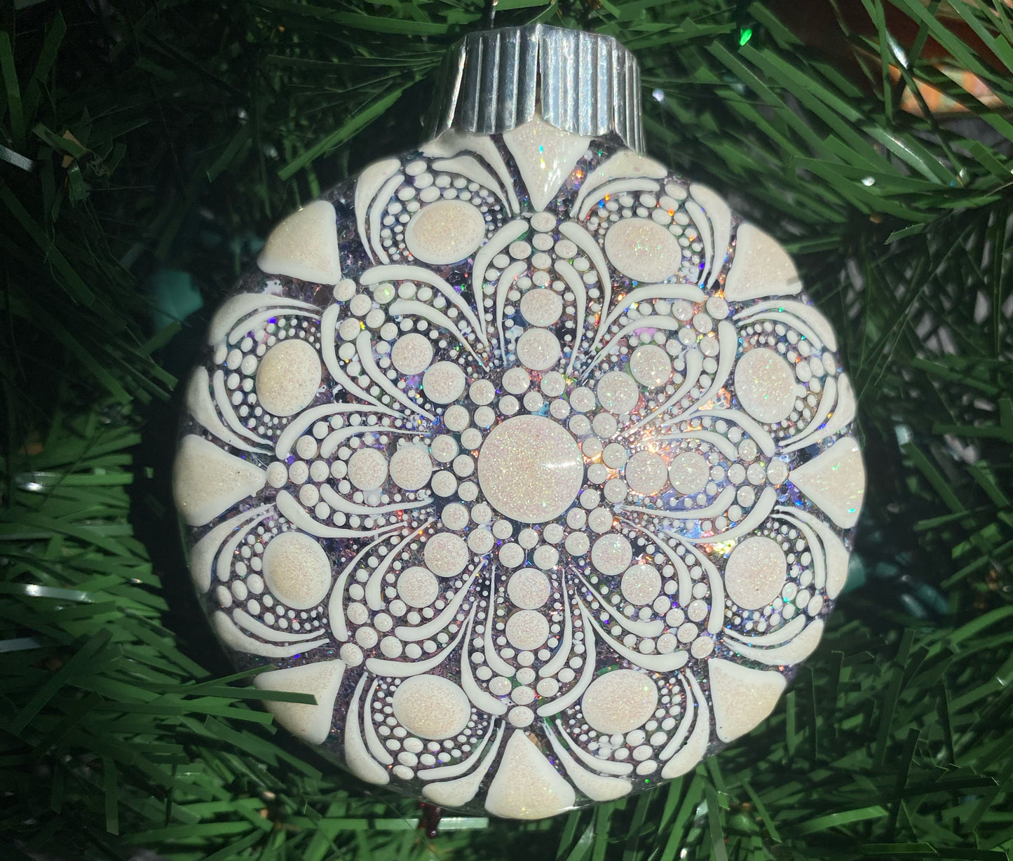 3" White Glitter Ornament