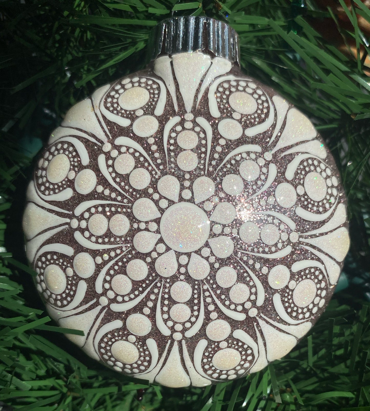3" White Glitter Ornament