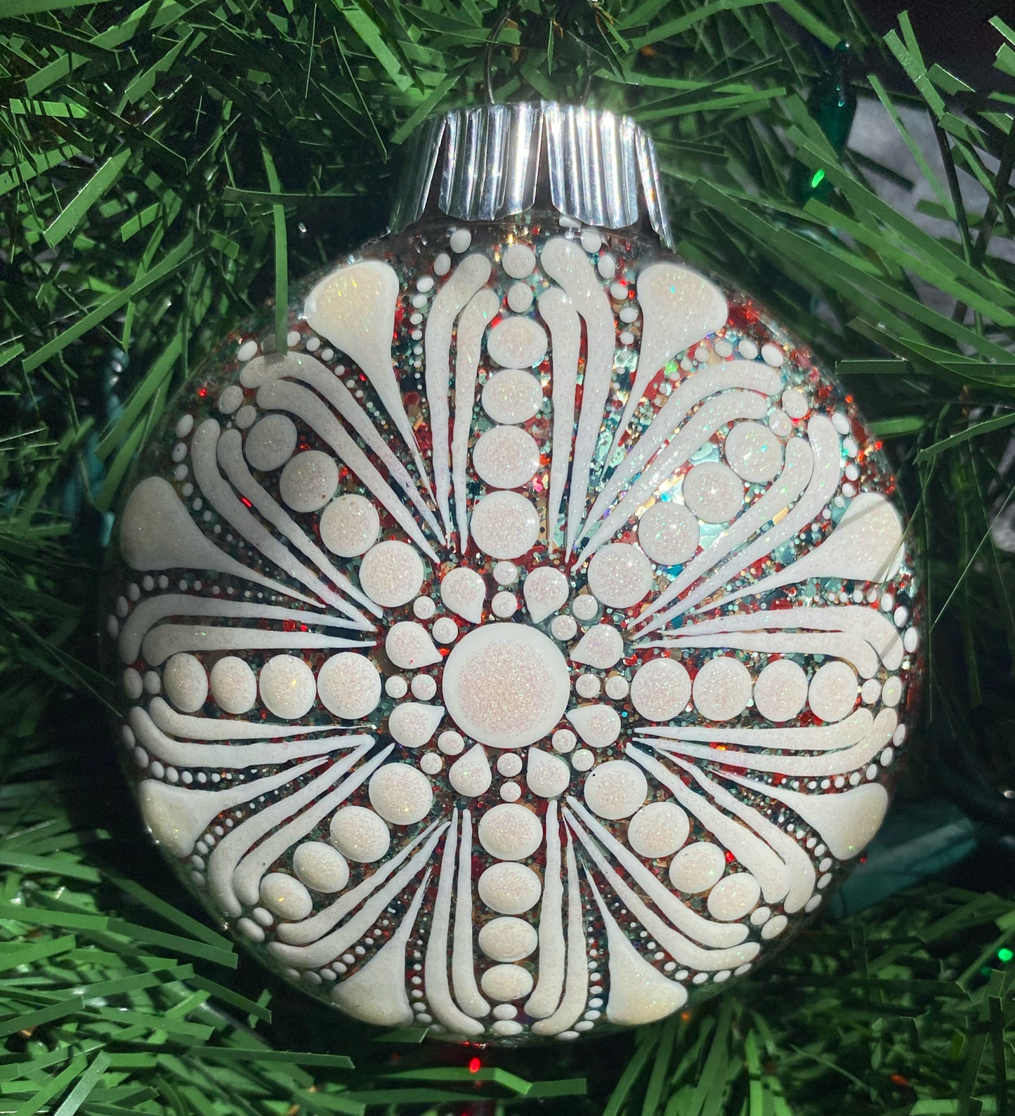 3" White Glitter Ornament