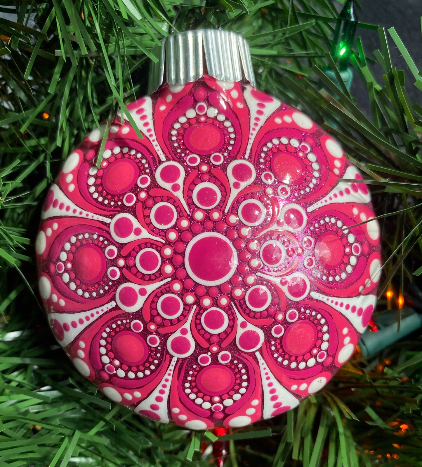 3" Pink & White Glitter Ornament