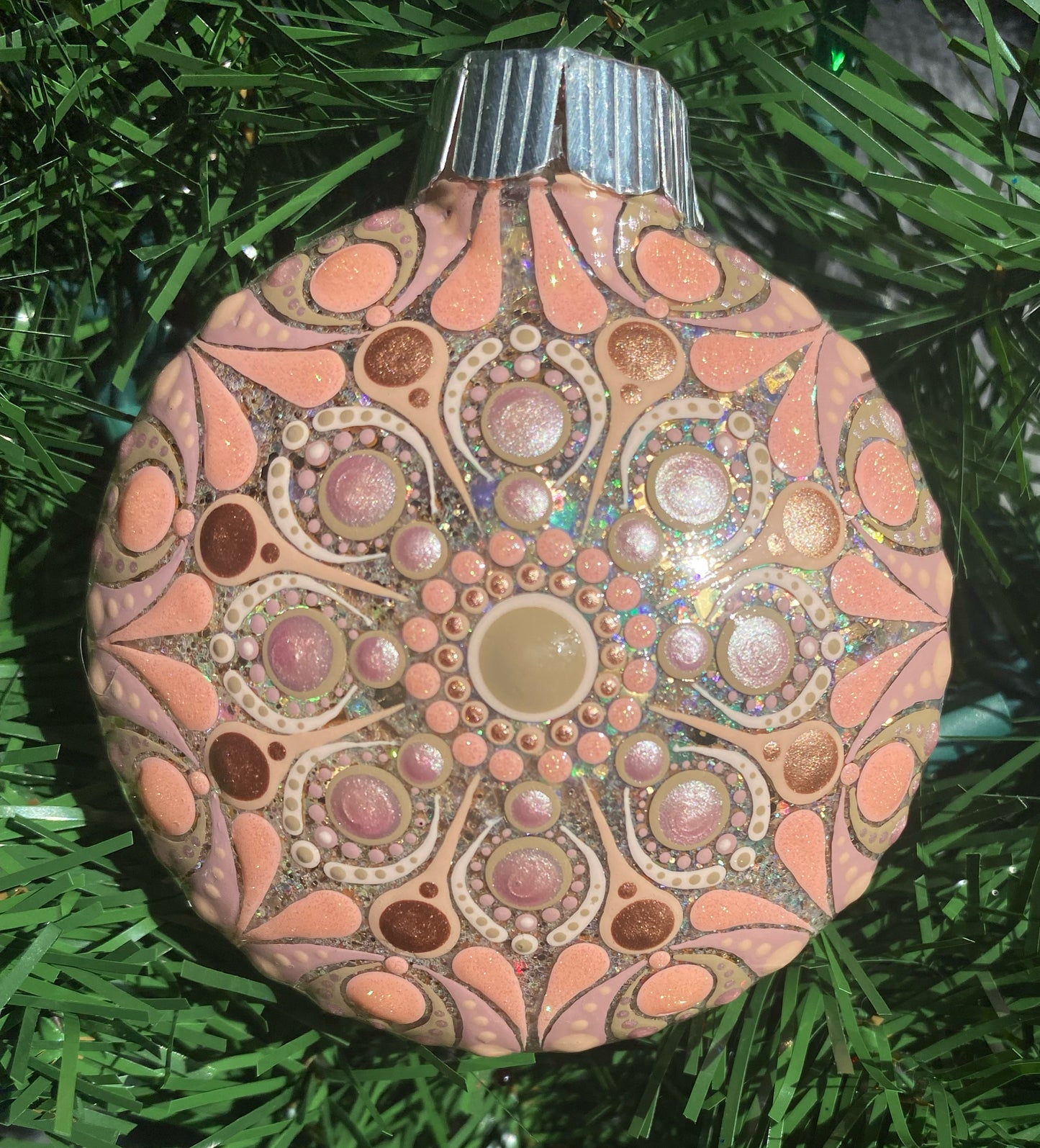 3" Tan and Pink Glitter Ornament