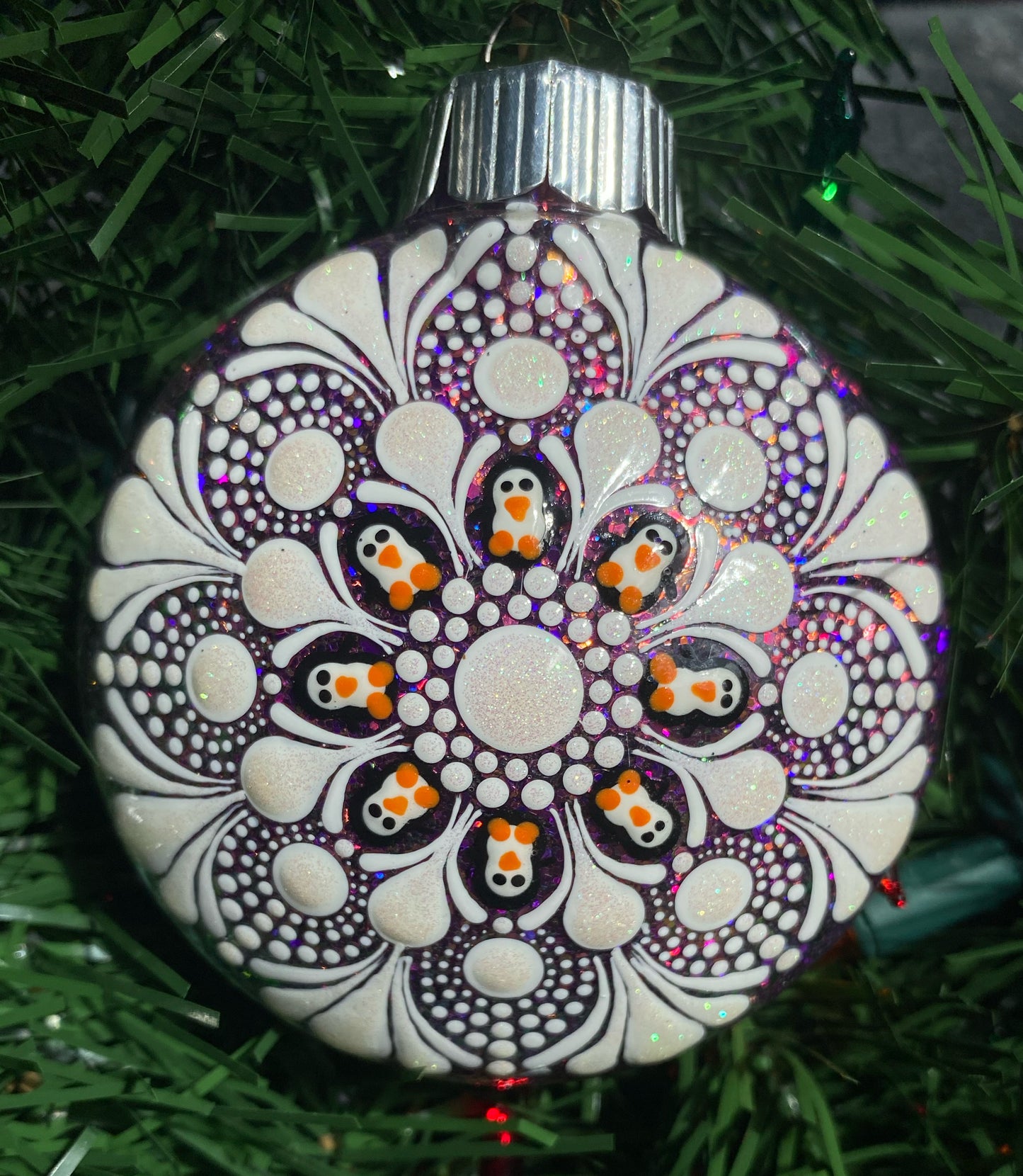 3" White Penguin Glitter Ornament