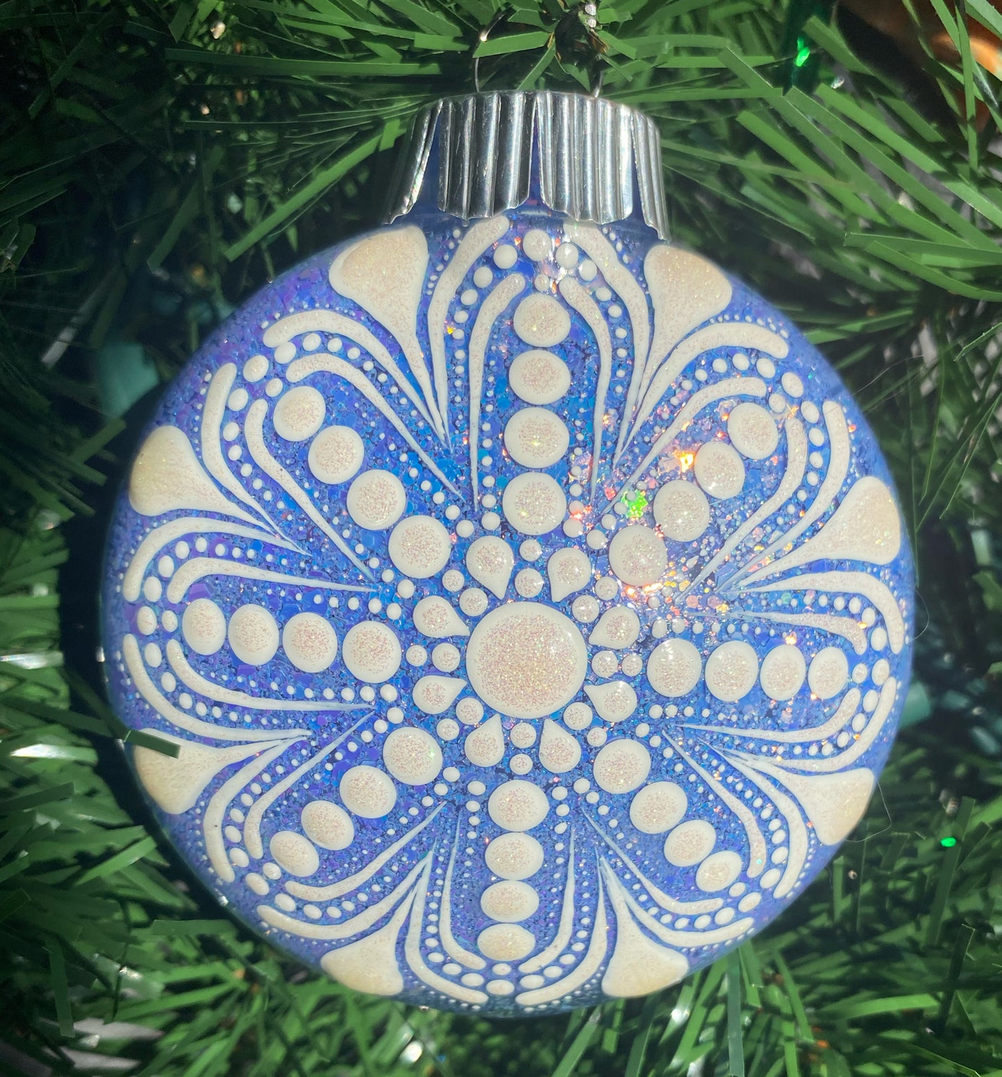 3" White Glitter Ornament