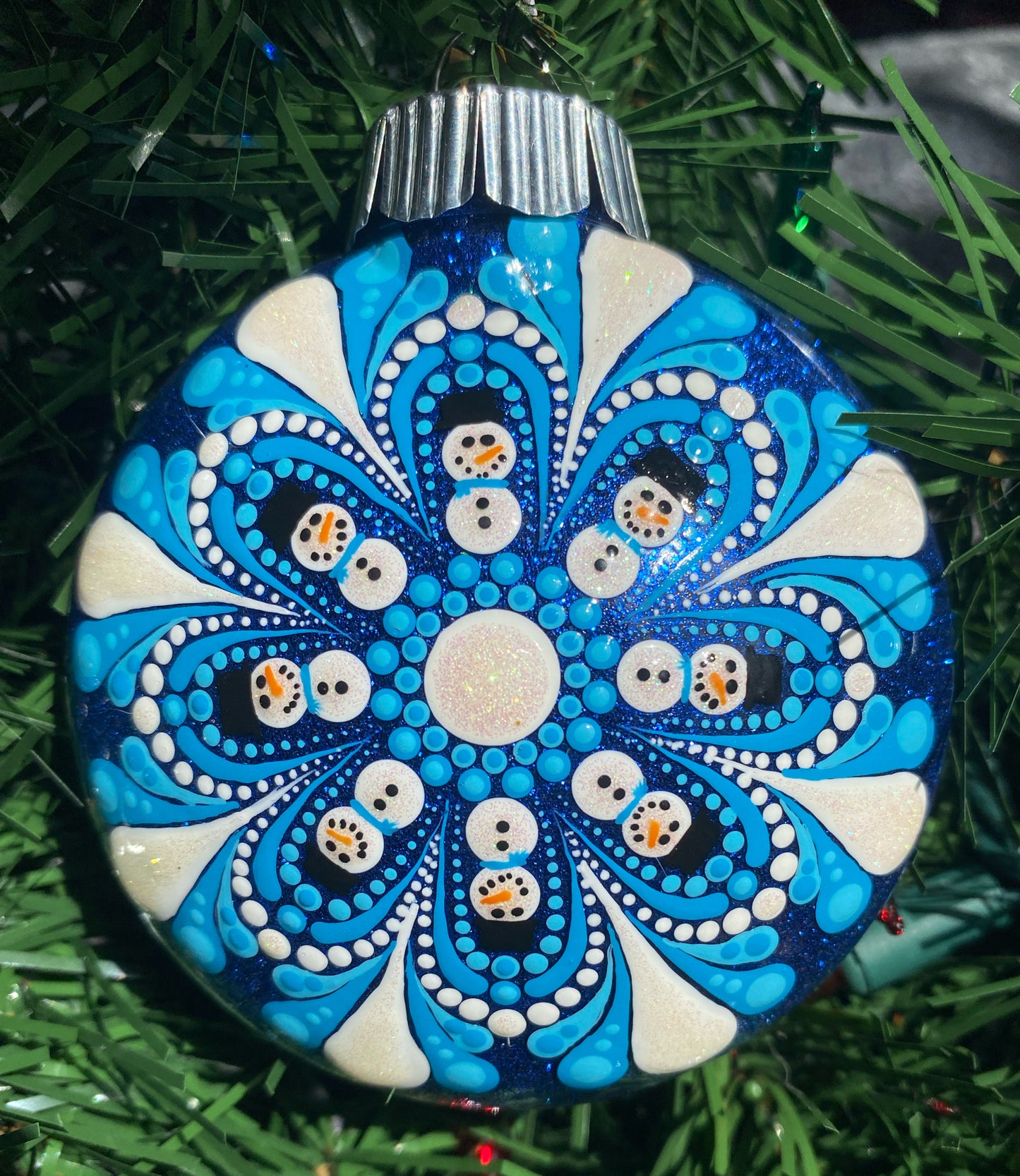 3" Blue & White Snowman Glitter Ornament