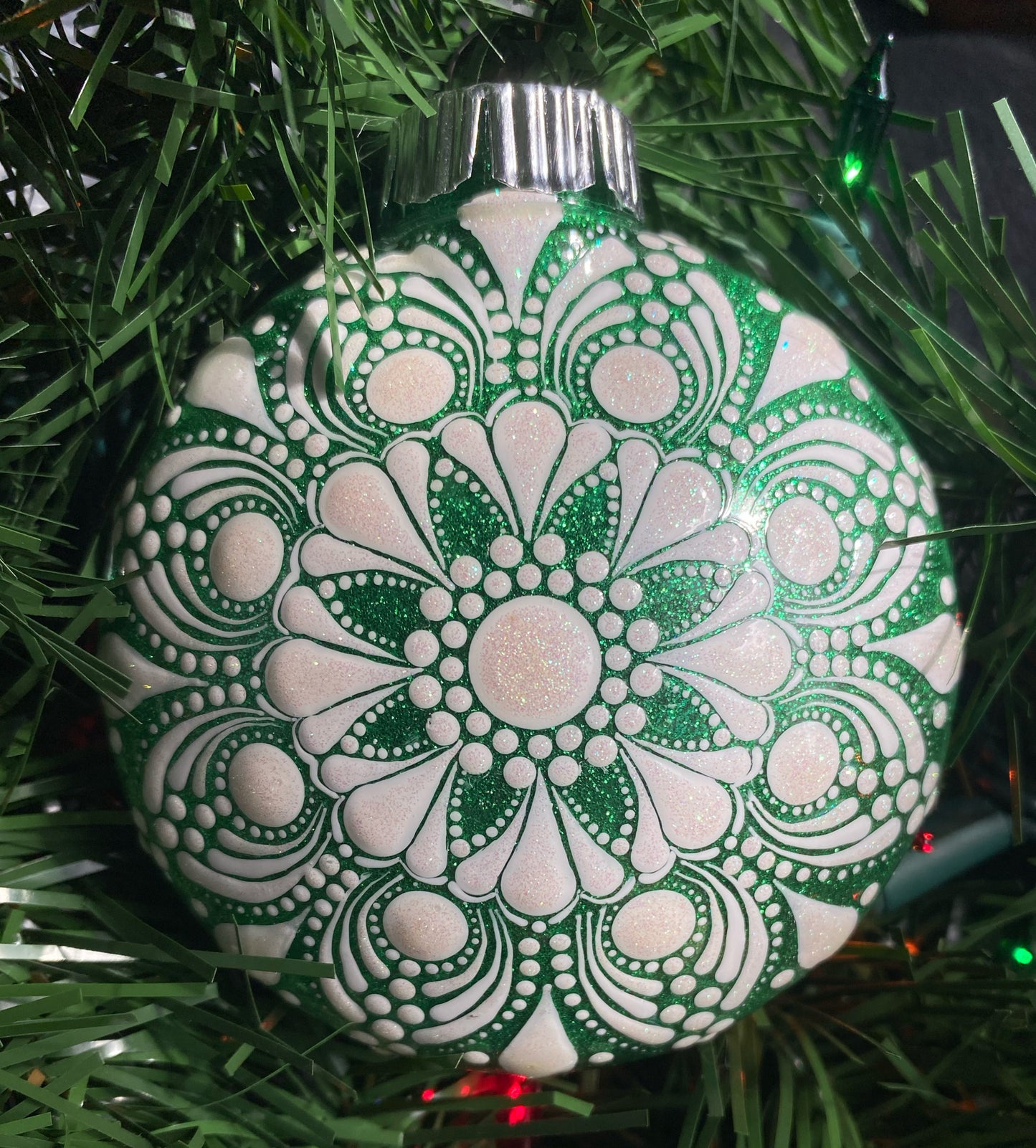 3" White Glitter Ornament