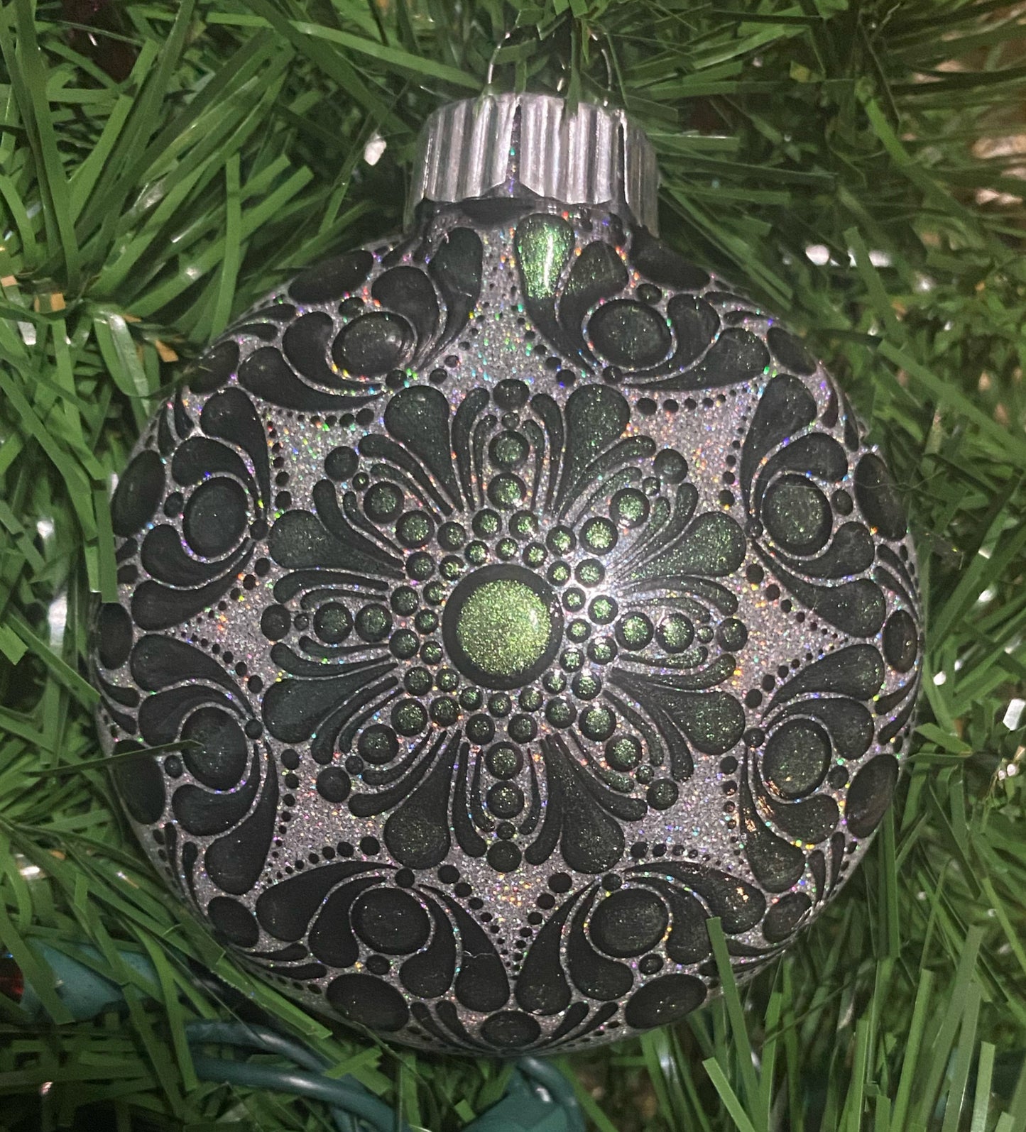 3" Green Color Shift Black Glitter Ornament