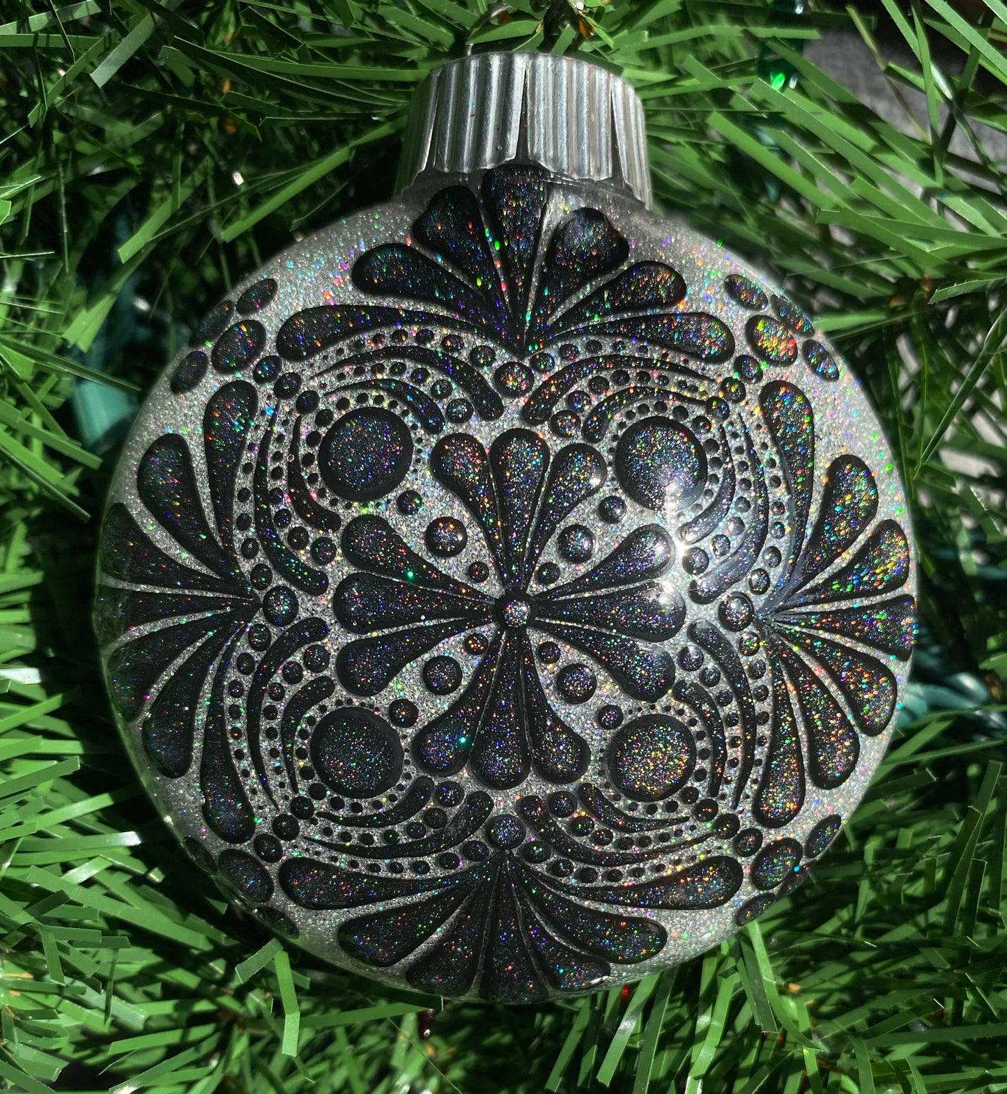 3" Hologram Black Glitter Ornament
