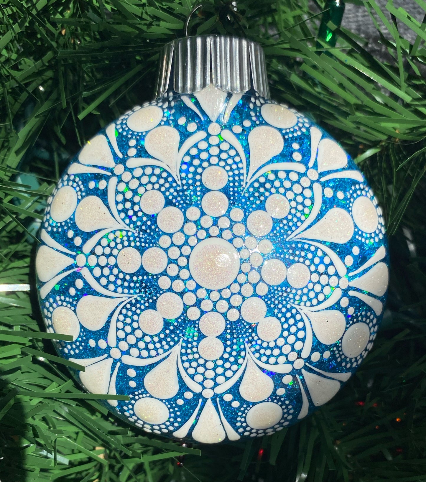 3" White Glitter Ornament