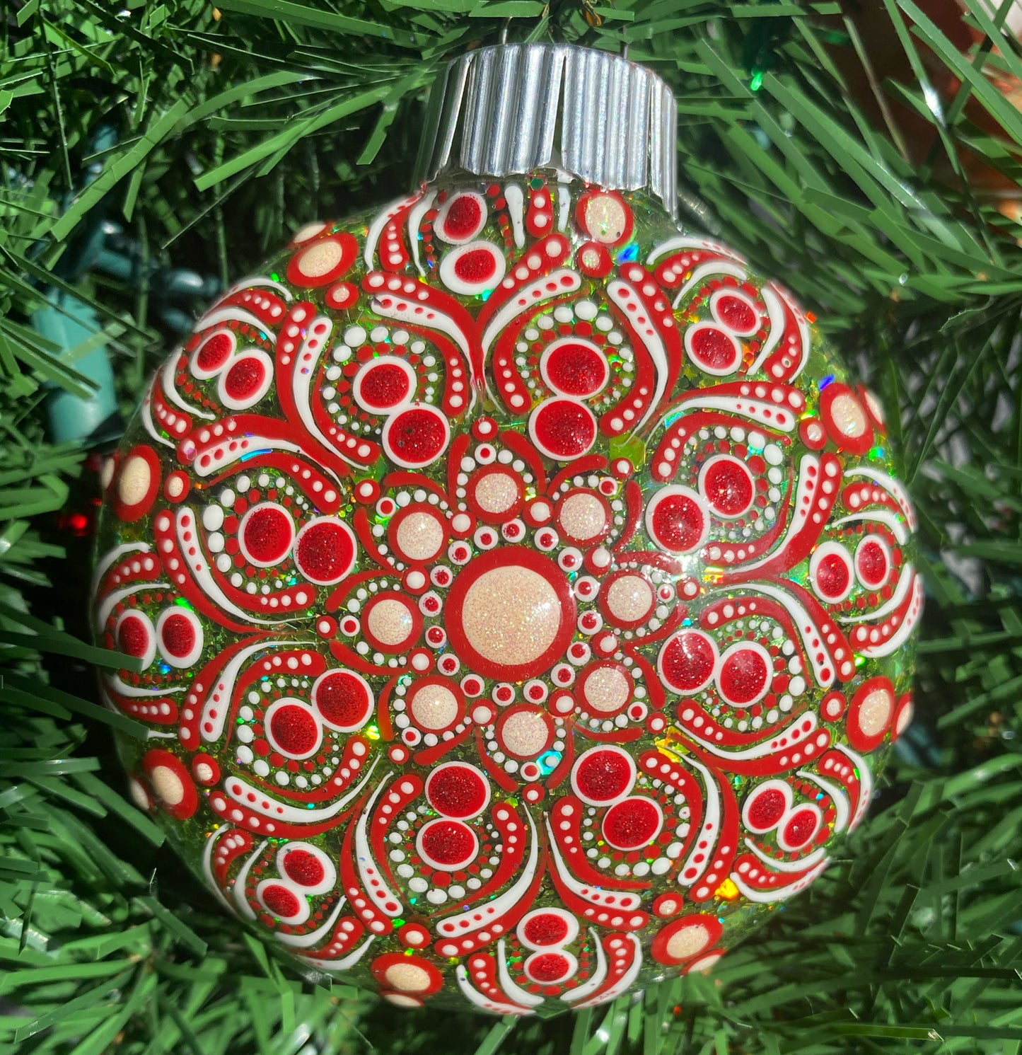 3" Red & White Glitter Ornament
