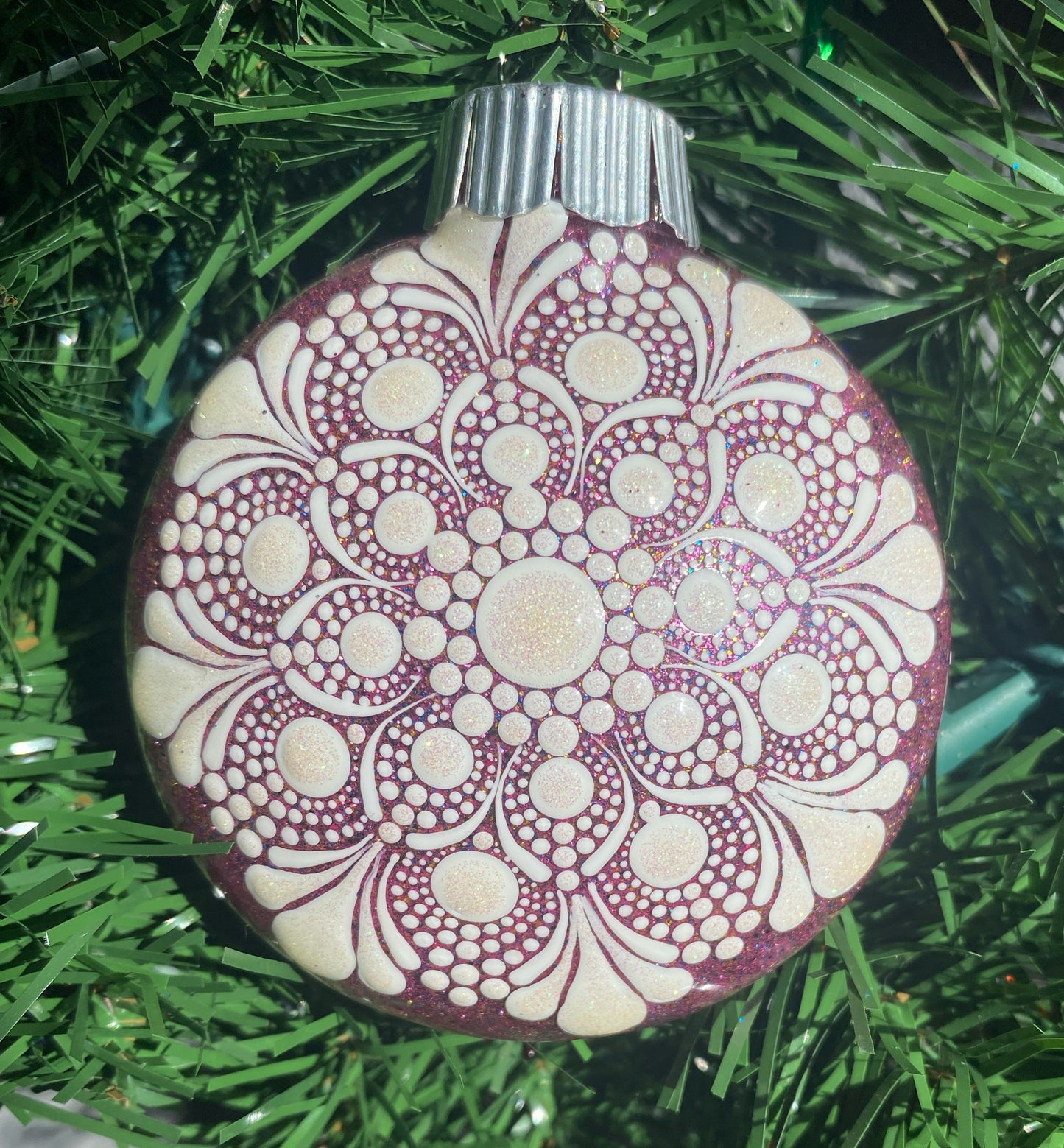 3" White Glitter Ornament