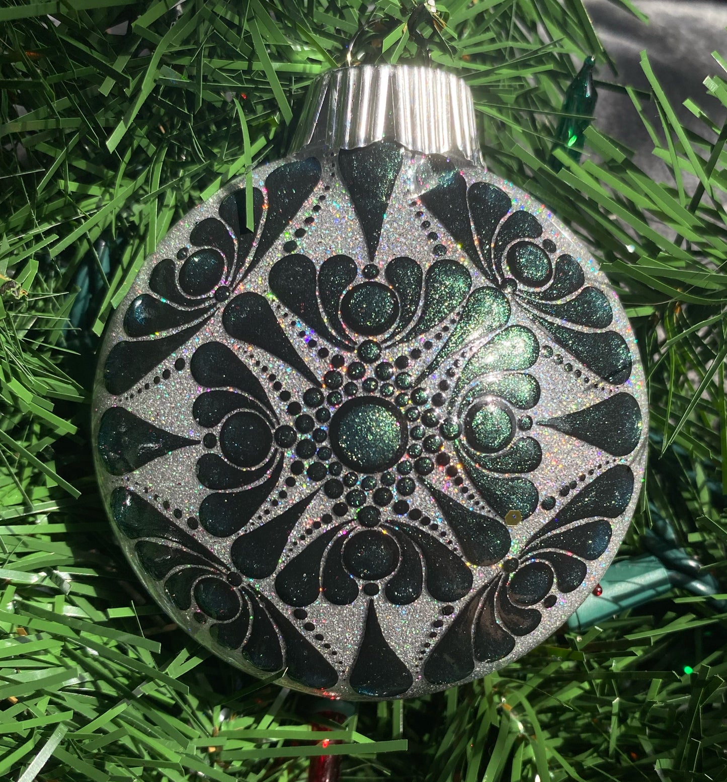 3" Green to Teal Color Shift Glitter Ornament