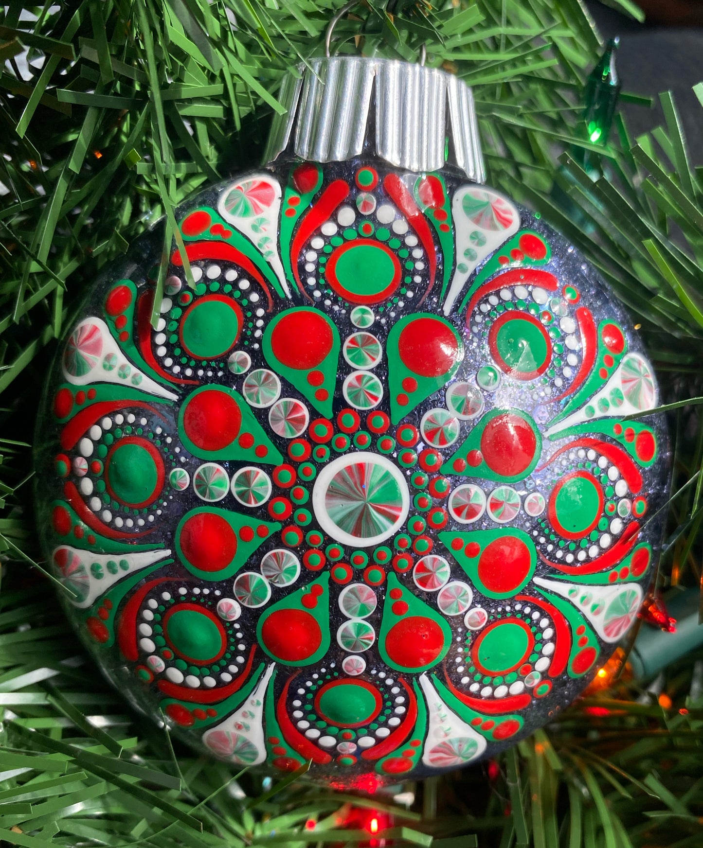 3" Red, Green & White Peppermint Glitter Ornament