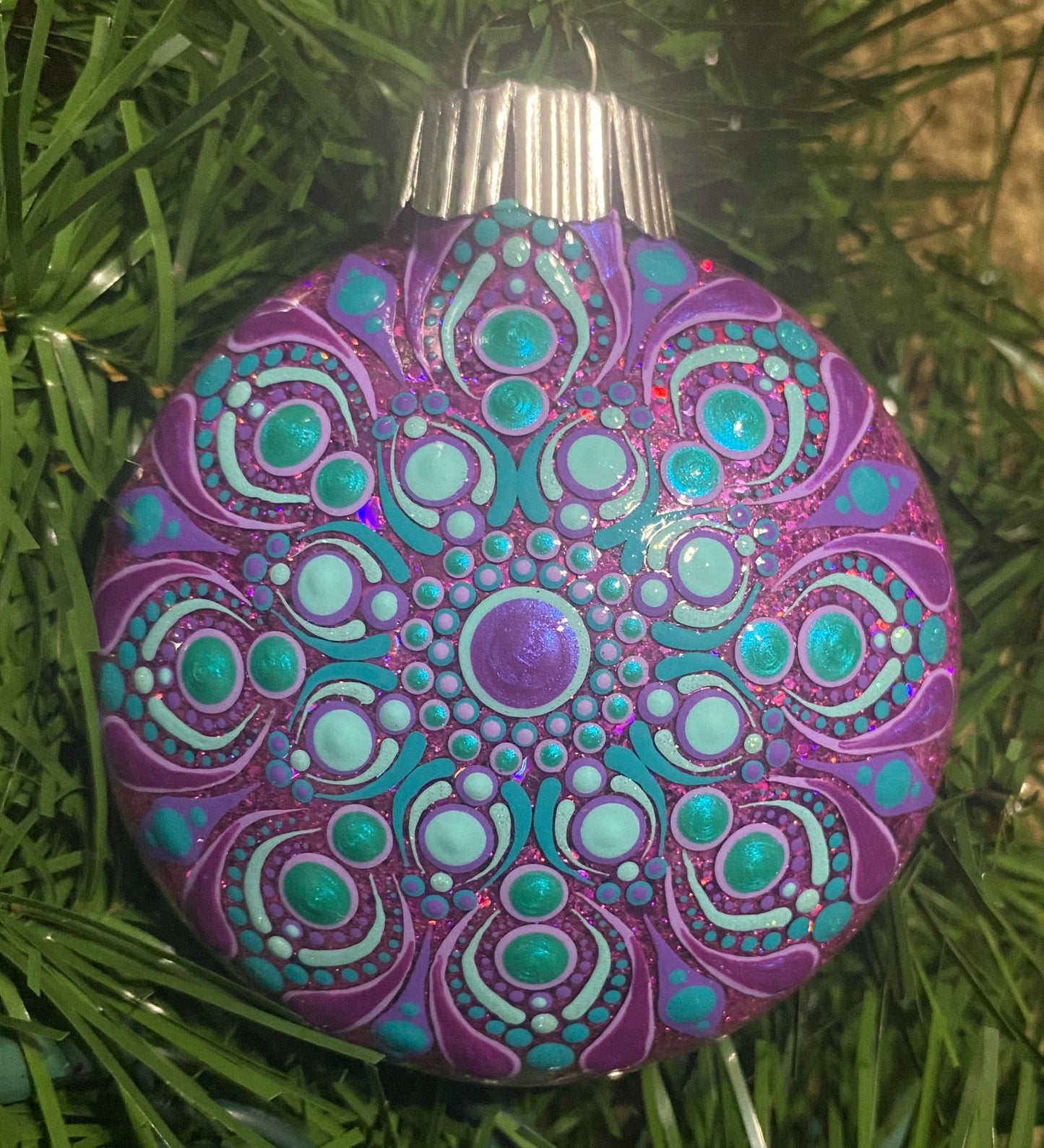 3" Teal & Purple Glitter Ornament