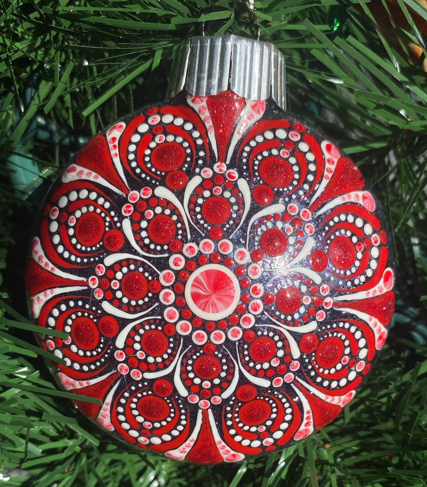 3" Red & White Peppermint Glitter Ornament