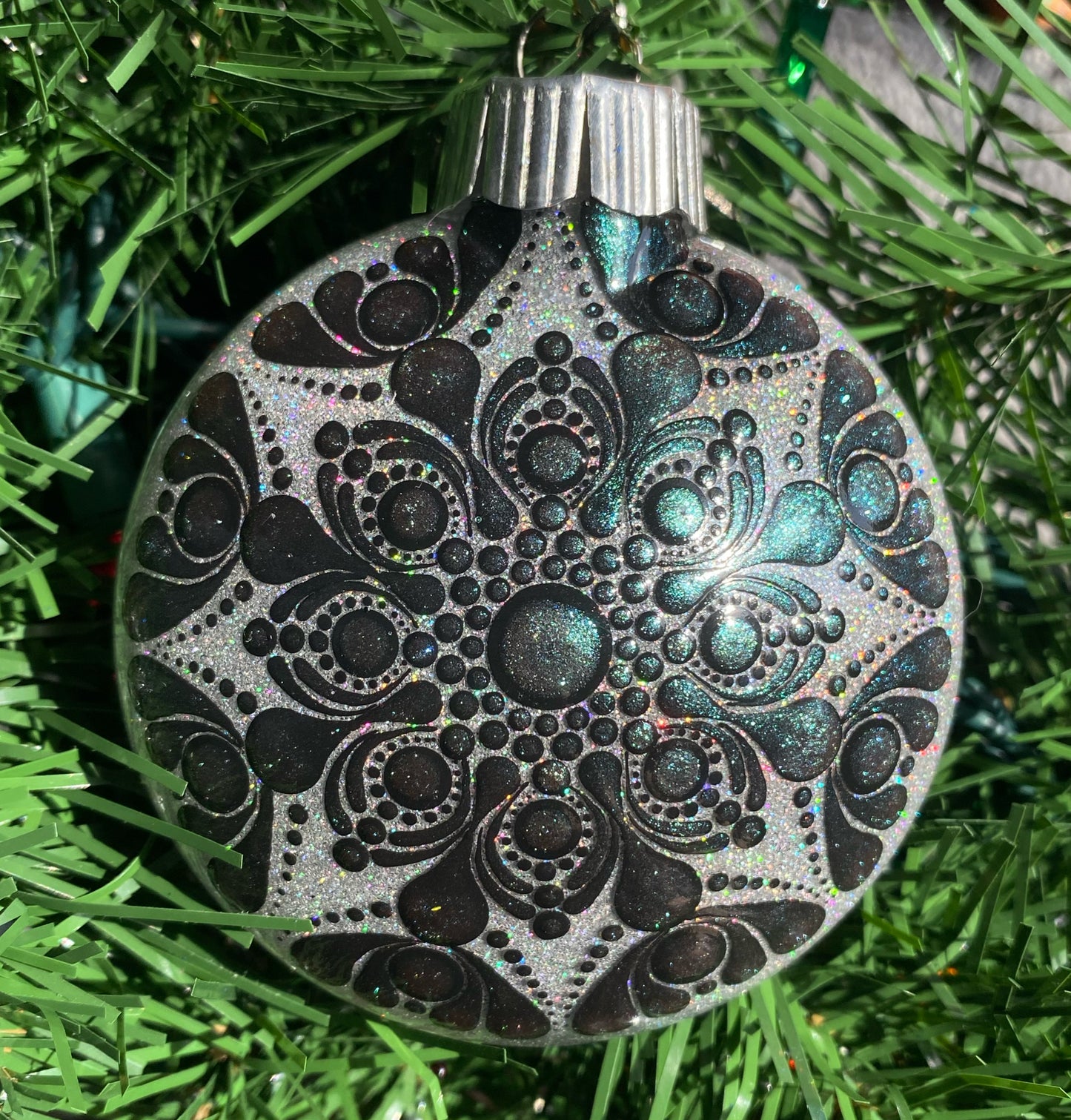 3" Dark Green to Teal Color Shift Glitter Ornament