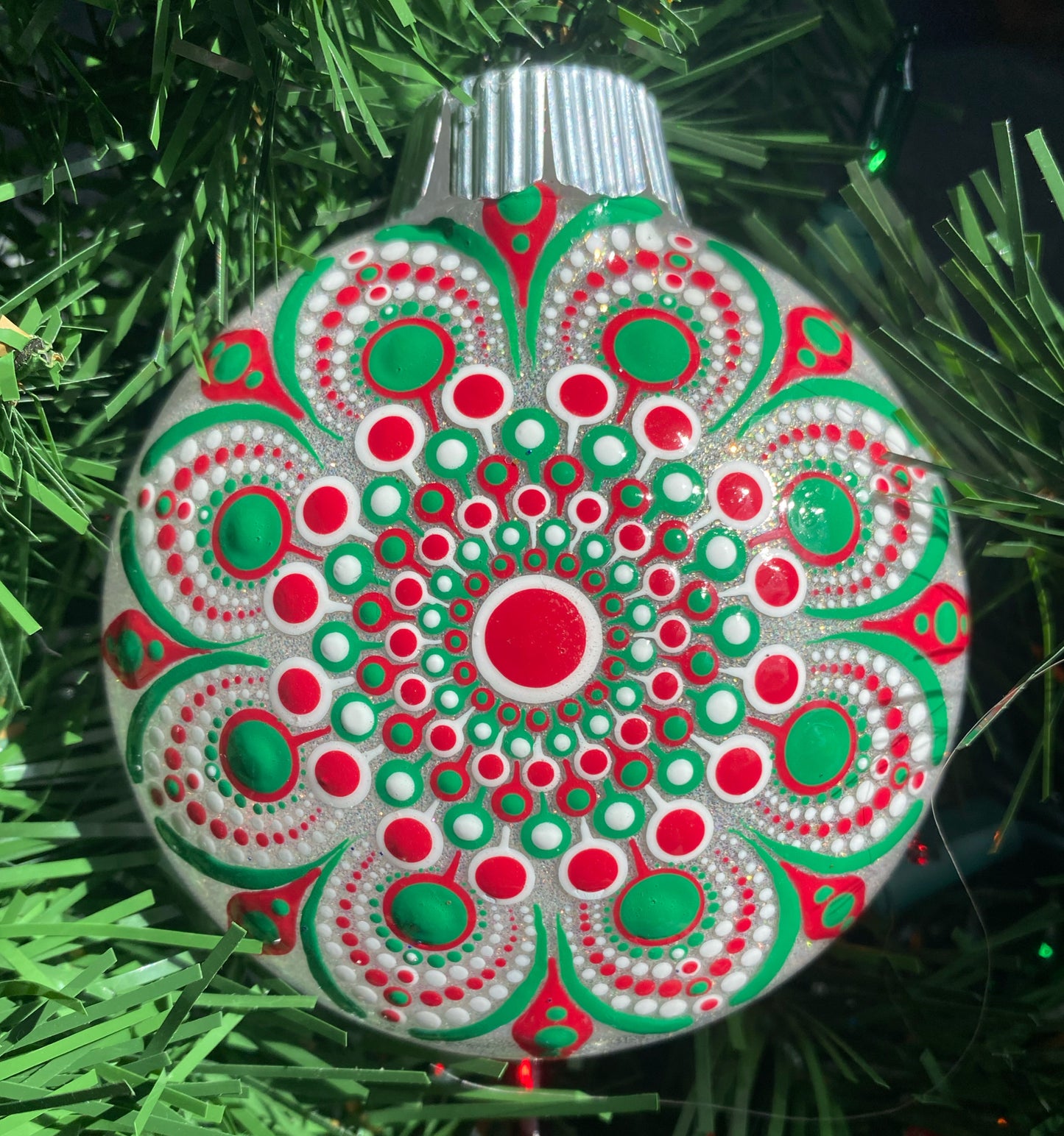 3" Red, Green & White Glitter Ornament