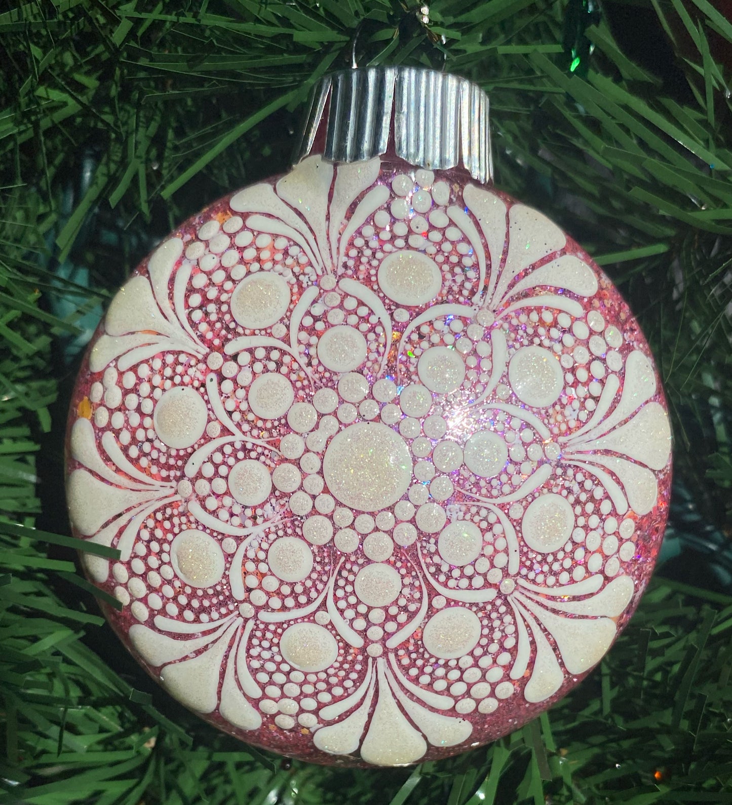 3" White Glitter Ornament