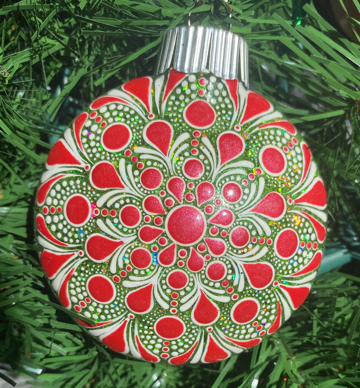 3" Red & White Glitter Ornament