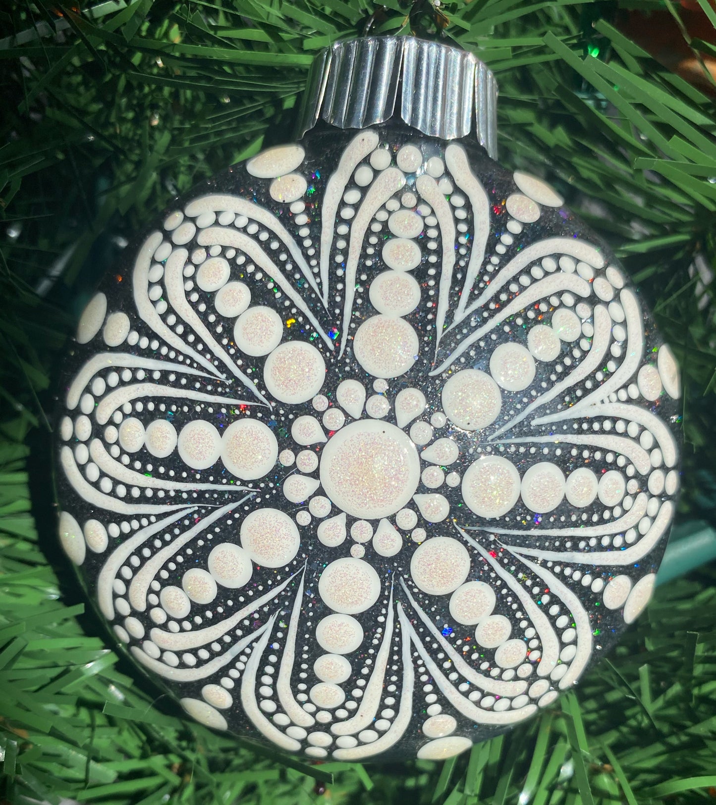 3" White Glitter Ornament