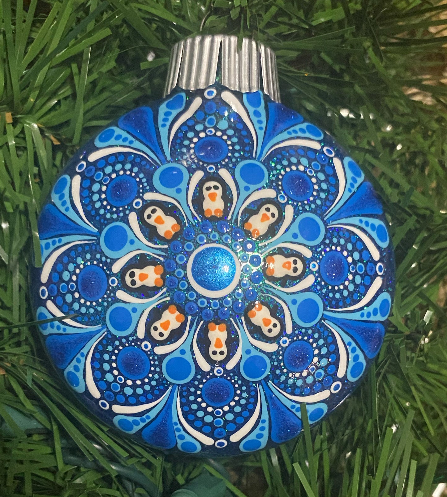 3" White & Blue Penguin Glitter Ornament