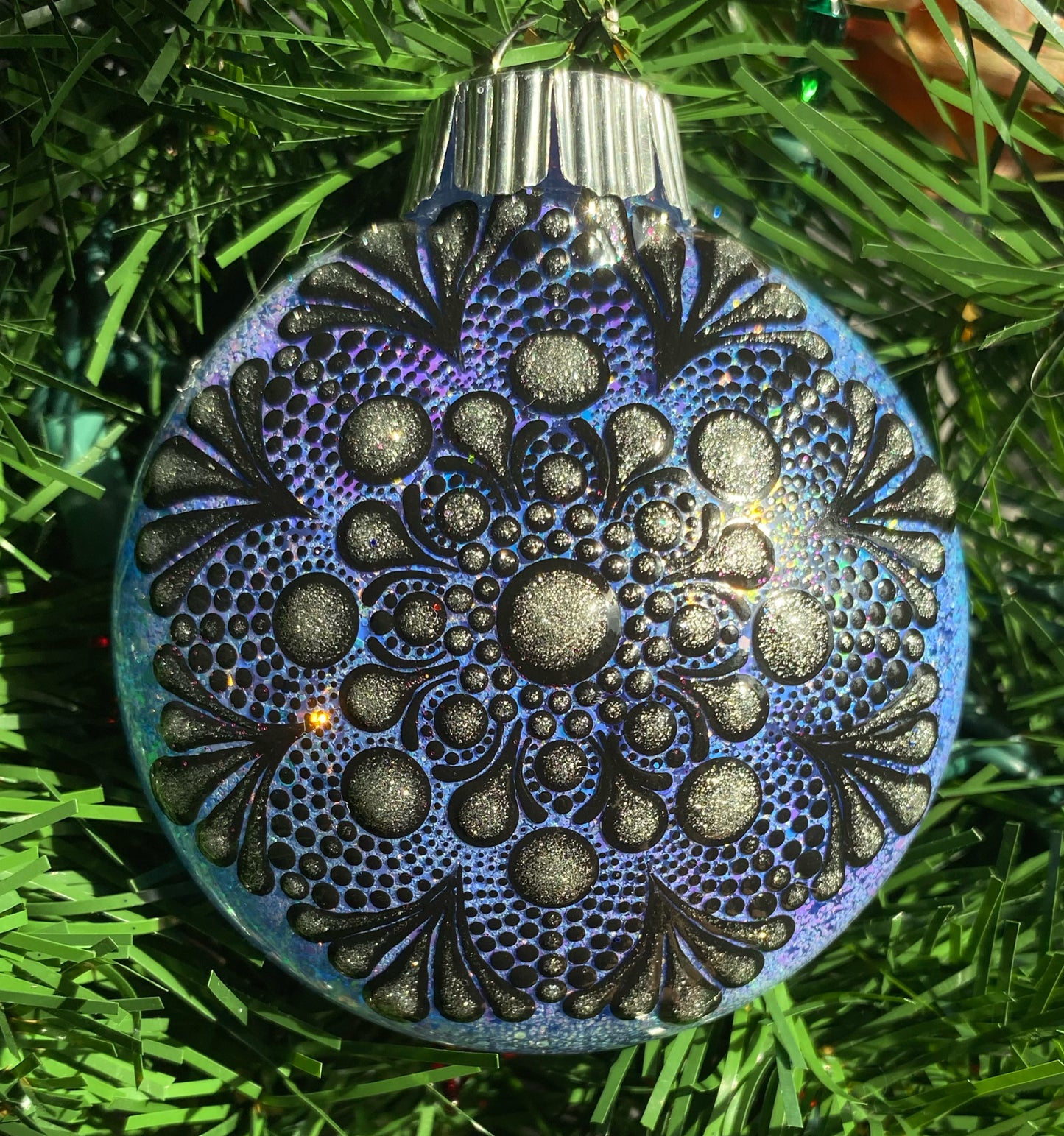 3" Silver Black Glitter Ornament