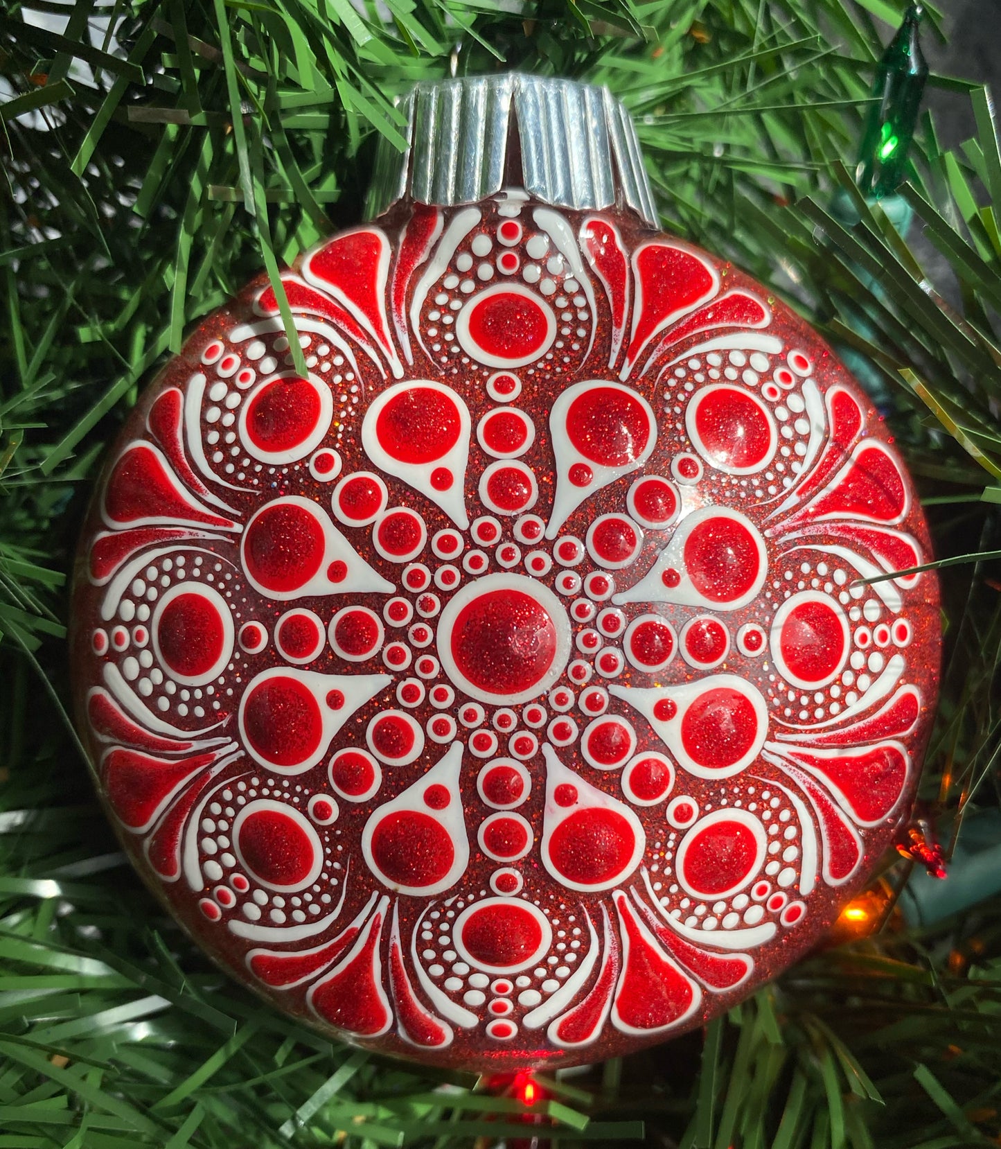 3" Red & White Glitter Ornament