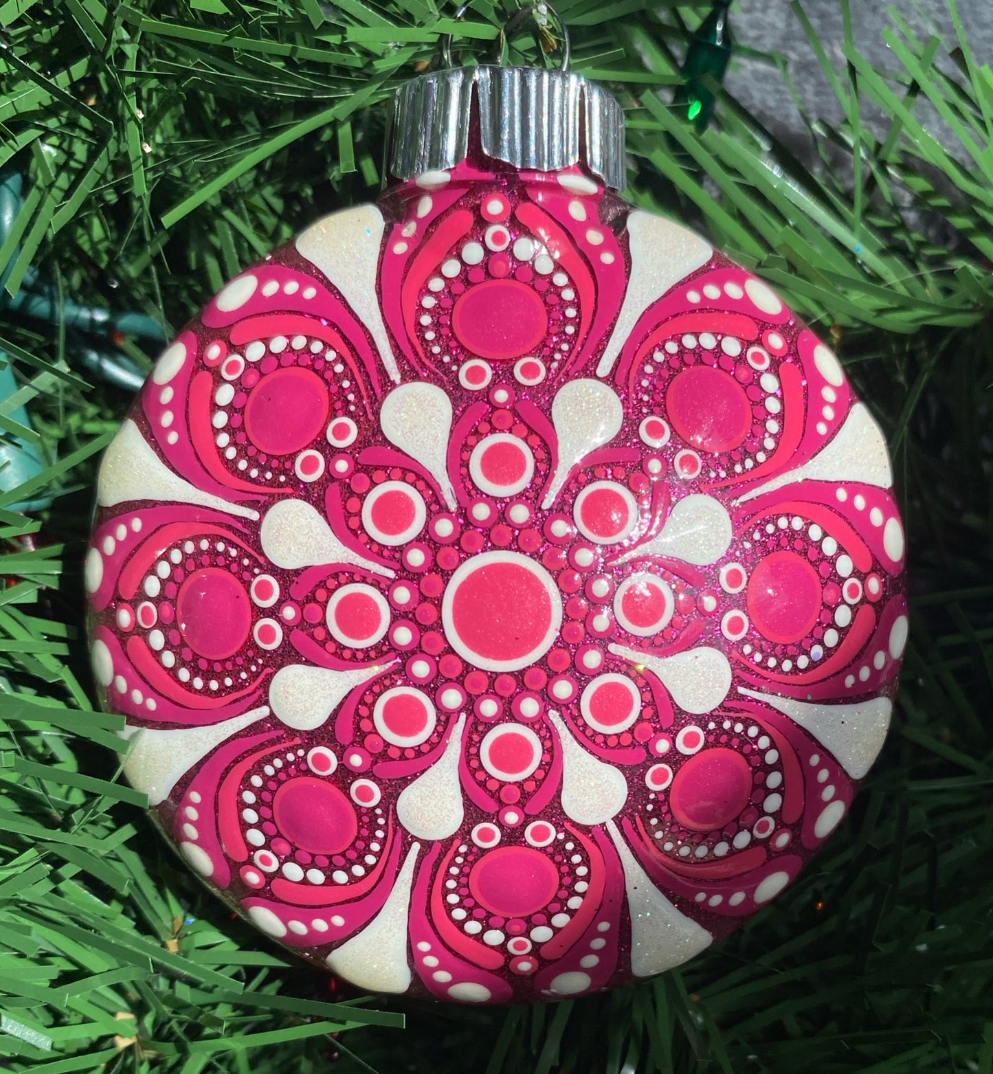 3" Pink & White Glitter Ornament